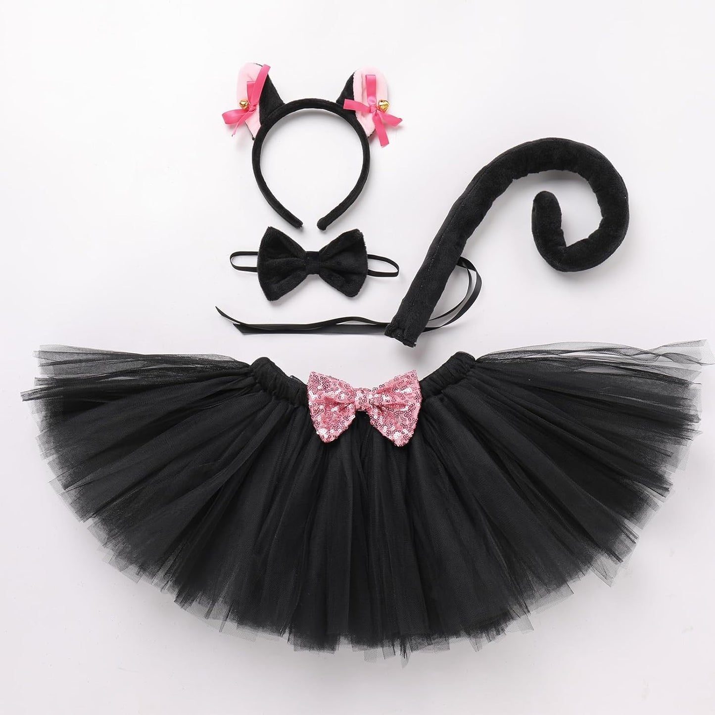 Baby Girls Jungle Animals Costume Tulle Tutu Skirt Ears Headband Bow Tie and Tail Set for Halloween Cosplay Dress Up