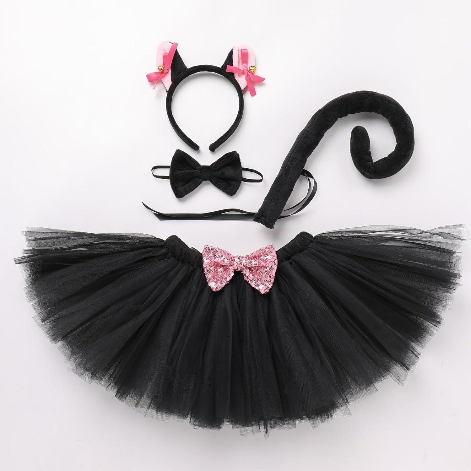 Baby Girls Jungle Animals Costume Tulle Tutu Skirt Ears Headband Bow Tie and Tail Set for Halloween Cosplay Dress Up