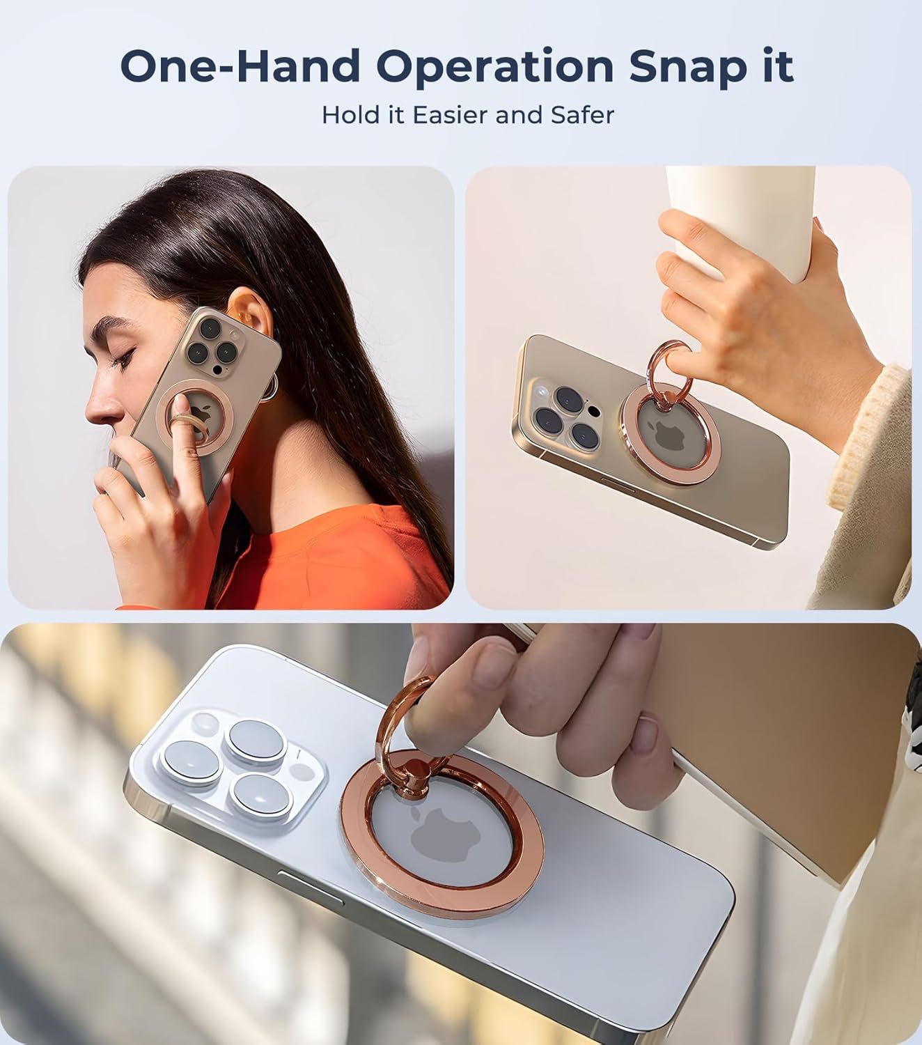 Glitter Magnetic Phone Ring Holder for Magsafe, Magnet Finger Ring Grip Stand Holder, Compatible with Pops0Ckets Magsafe Accessories for Women Iphone 16E,15,14, 13, 12 11 Pro/Max/Plus, Rose Gold