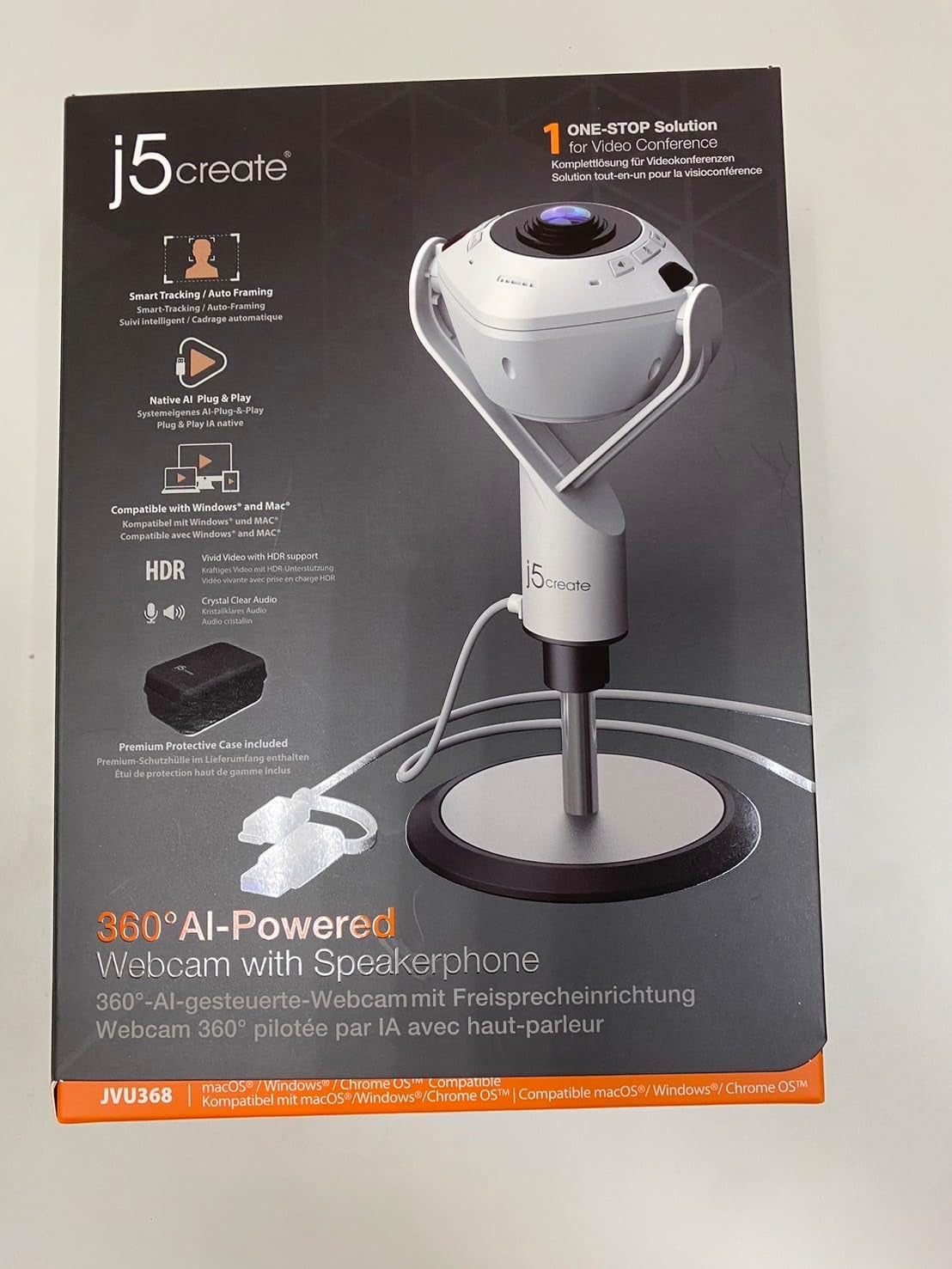 360 All around Ai-Powered Conference Room Camera with Speakerphone, Smart-Tracking, Auto-Framing, Include a Remote Control (JVU368)