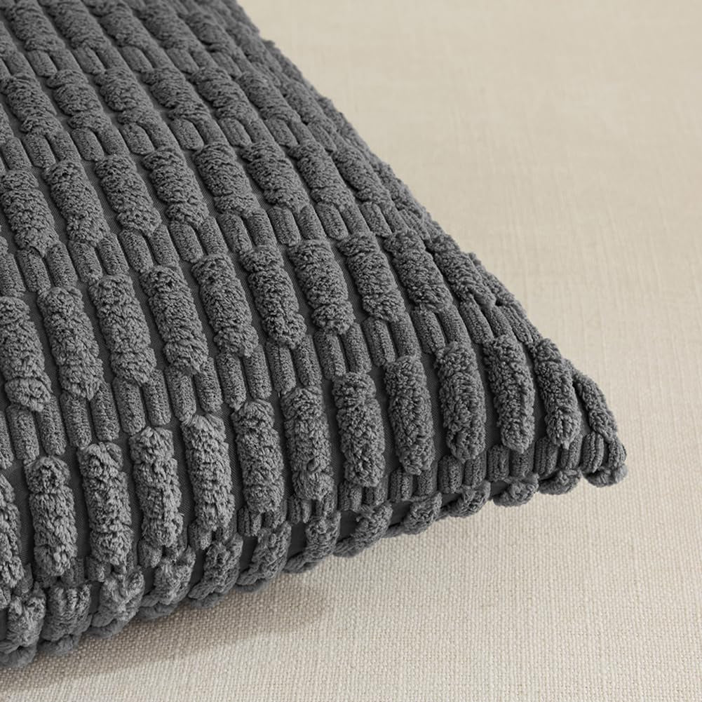 4 Packs Dark Grey Decorative Throw Pillow Covers 18X18 Inch for Living Room Couch Bed, Rustic Modern Farmhouse Boho Home Decor, Soft Plush Corduroy Cute Accent Square Cushion Case 45X45 Cm