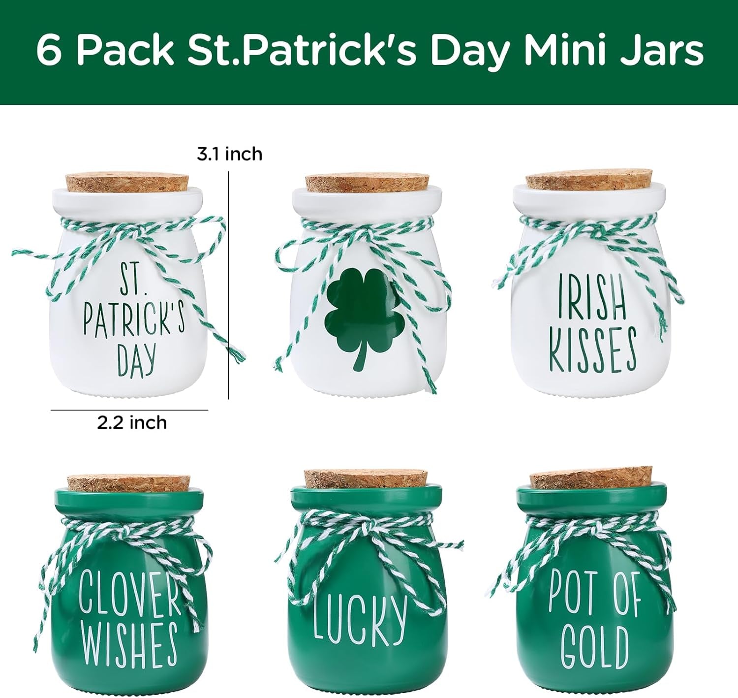 St Patricks Day Decorations - 6PCS St.Patrick'S Day Mini Jars -Farmhouse St Patricks Day Decor for Home Kitchen Table Fireplace Mantel Decor ﻿
