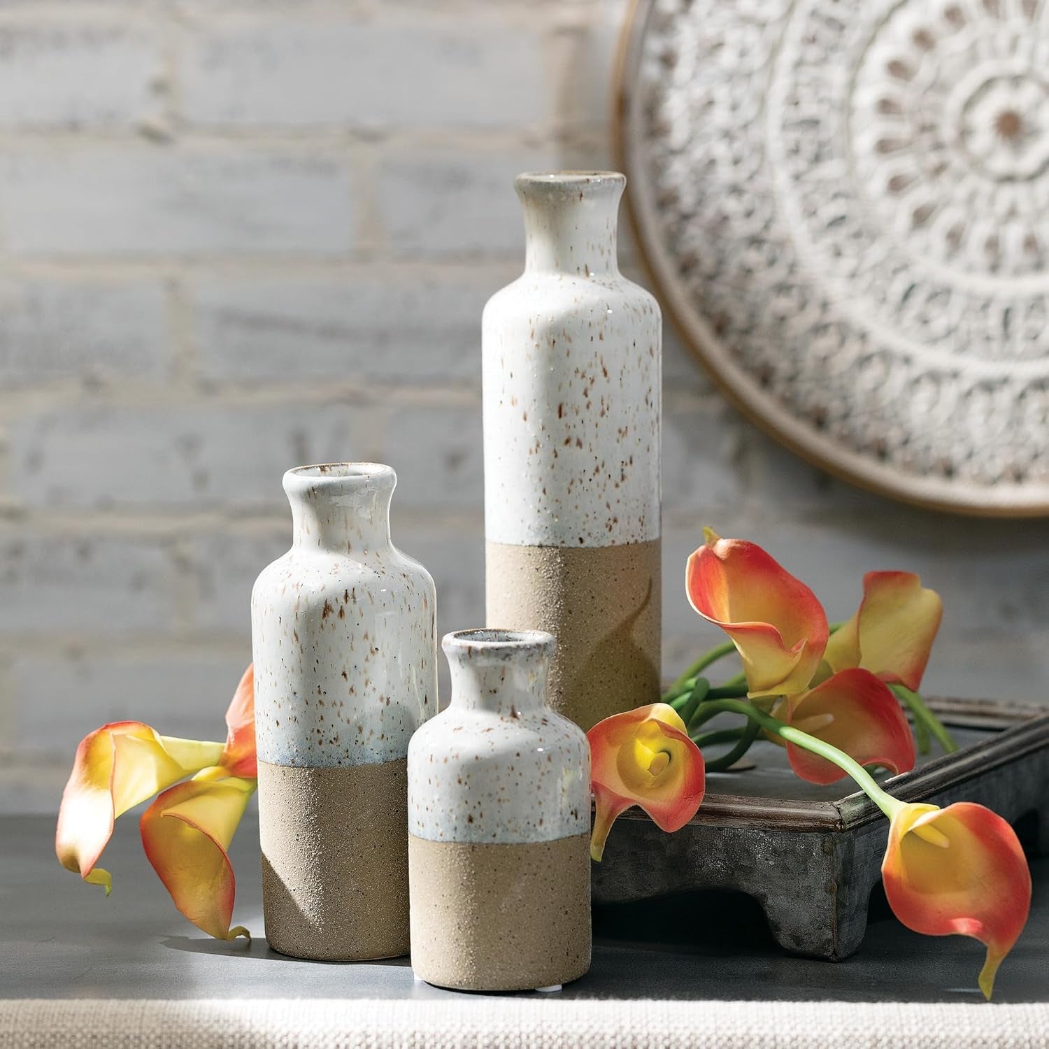 Ceramic Vase Set, Farmhouse Decor, Home Decor, Decorative Vase, Vases for Your Kitchen, Bedroom, Office, Living Room, Bathroom, & Shelf Decor, Centerpiece Table Decorations (CM2946)