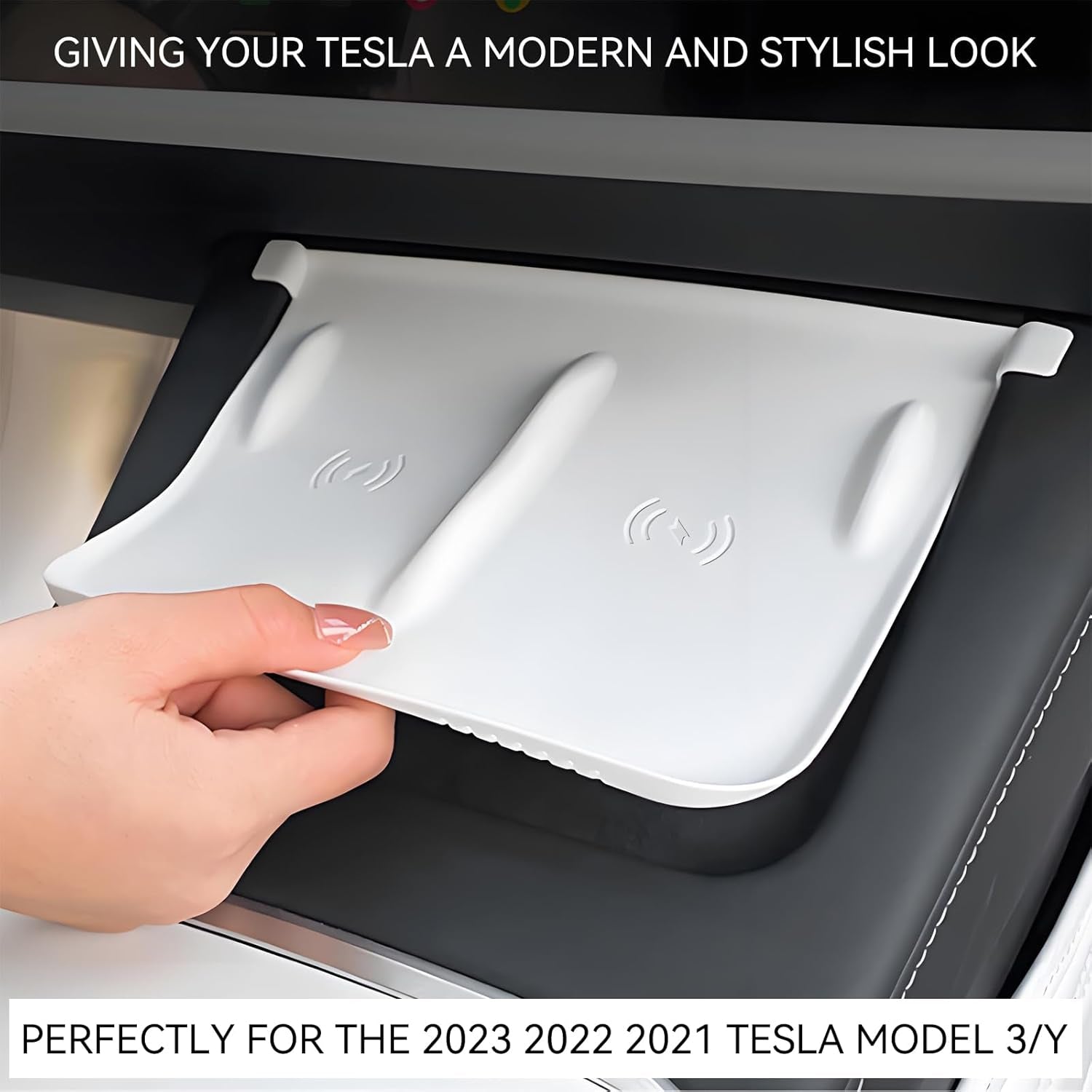 Tesla Center Console Mat for Model 3 Model Y Wireless Charger Silicone Cover Pad Accessories Fit for 2021 2022 2023 Car (White)