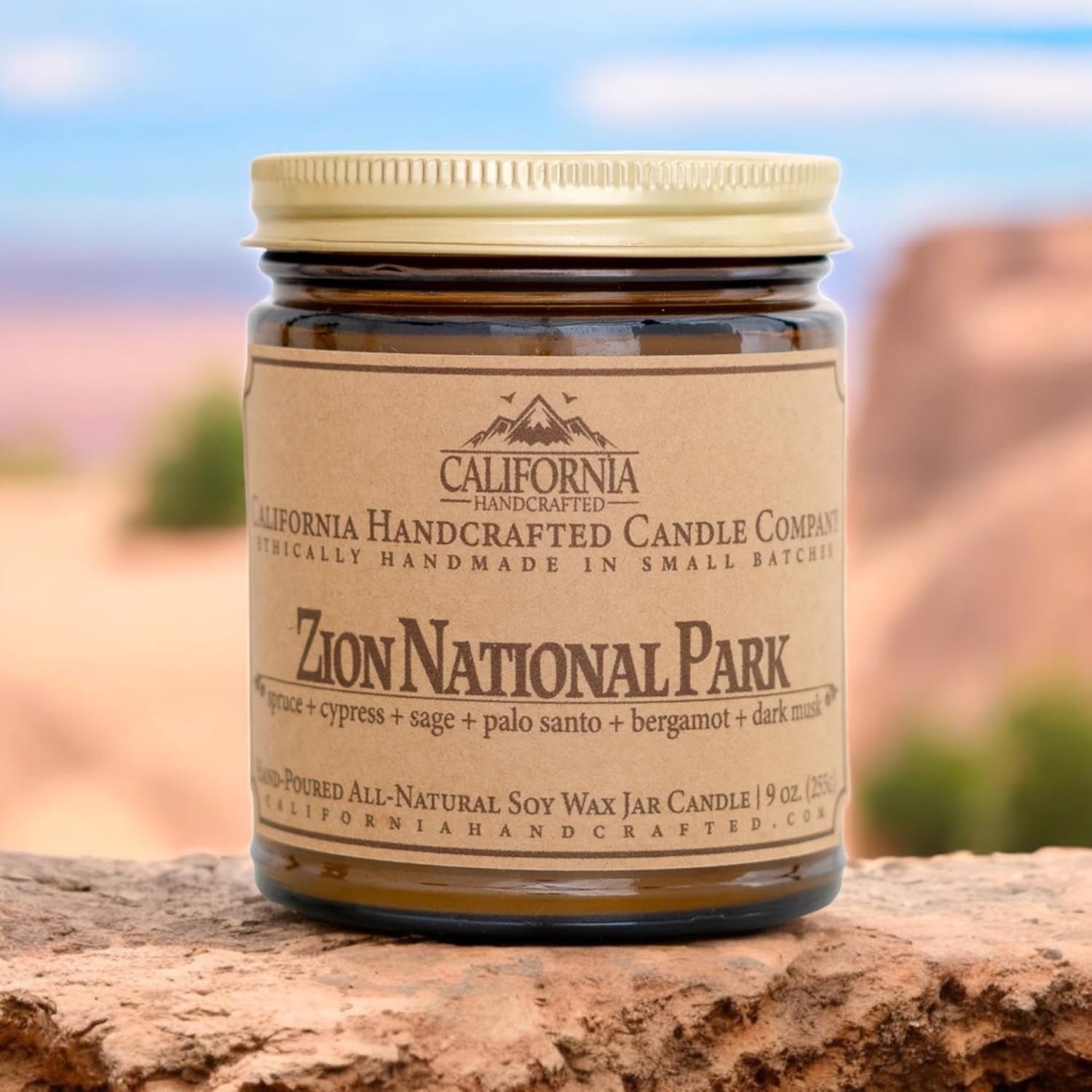 Zion National Park Soy Candle - 9Oz Spruce + Cypress + Sage Jar - Long-Lasting Eco-Friendly National Park Fragrance