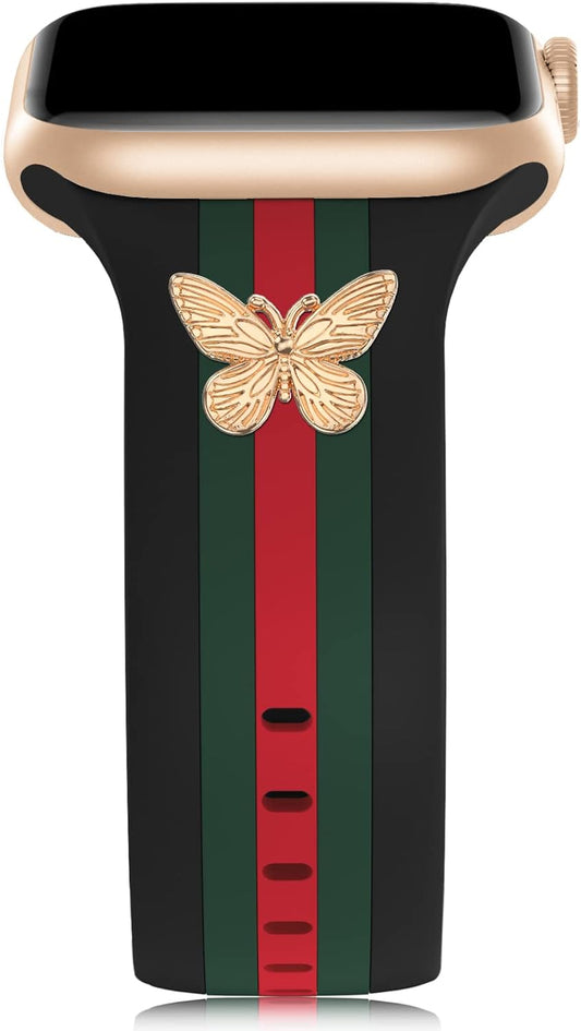 Designer Band with Charms Decor Compatible with Apple Watch Band 38Mm 40Mm 41Mm 42Mm 44Mm 45Mm 49Mm Women Men, Stylish Silicone Sport Wristbands for Iwatch Series 8 7 6 5 4 3 2 1 SE Ultra