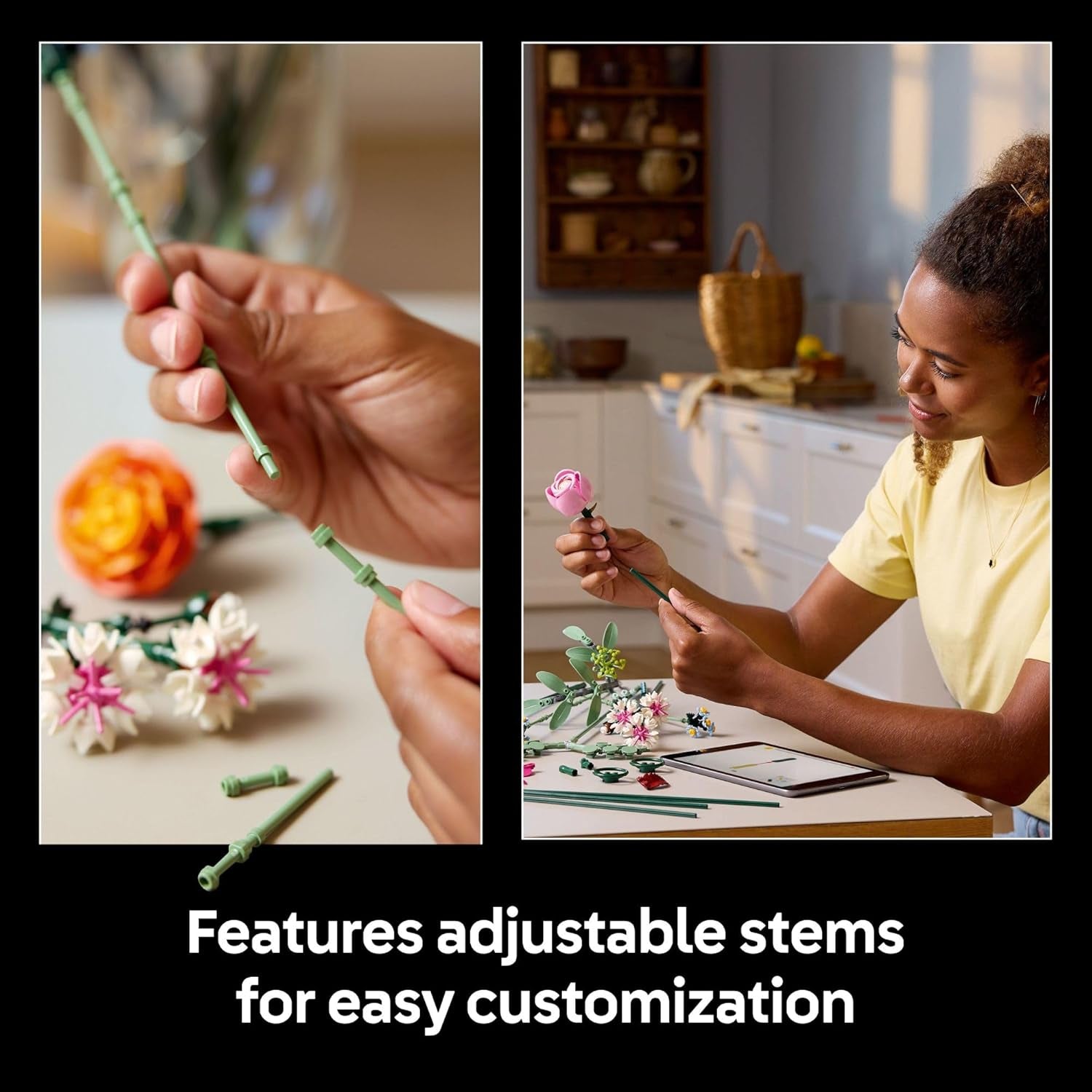 Botanicals Pretty Pink Flower Bouquet Building Sets for Adults - Artificial Flowers for Home Decor, Centerpieces for Tables - Gift for Valentines Day for Her & Him - 10342