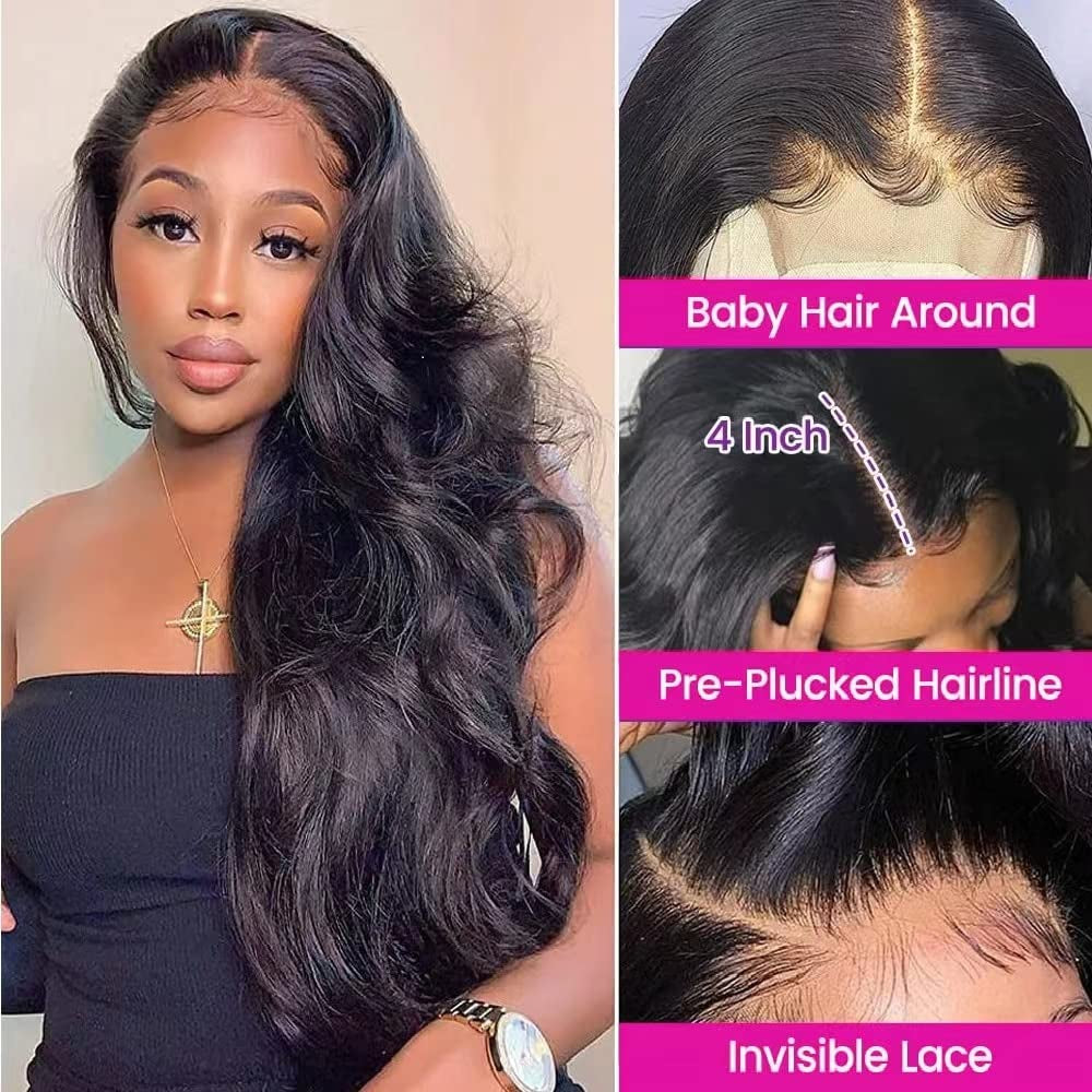 10A Body Wave Bundles with Closure 16 18 20+14 Inch Human Hair Bundles with Closure 100% Brazilian Virgin Body Wave 3 Bundles and Closure Human Hair Weave Bundles with Closure 4X4 HD Lace Free Part