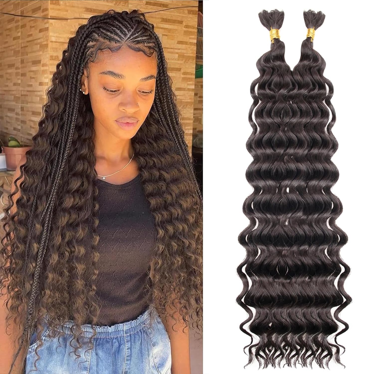 Boho Hair for Braiding Deep Wave Bulk for Braiding Curly Braiding Hair Wet and Wavy Braiding Hair Deep Water Wave Braiding Hair Extensions for Black Women (4#, 18 Inch)