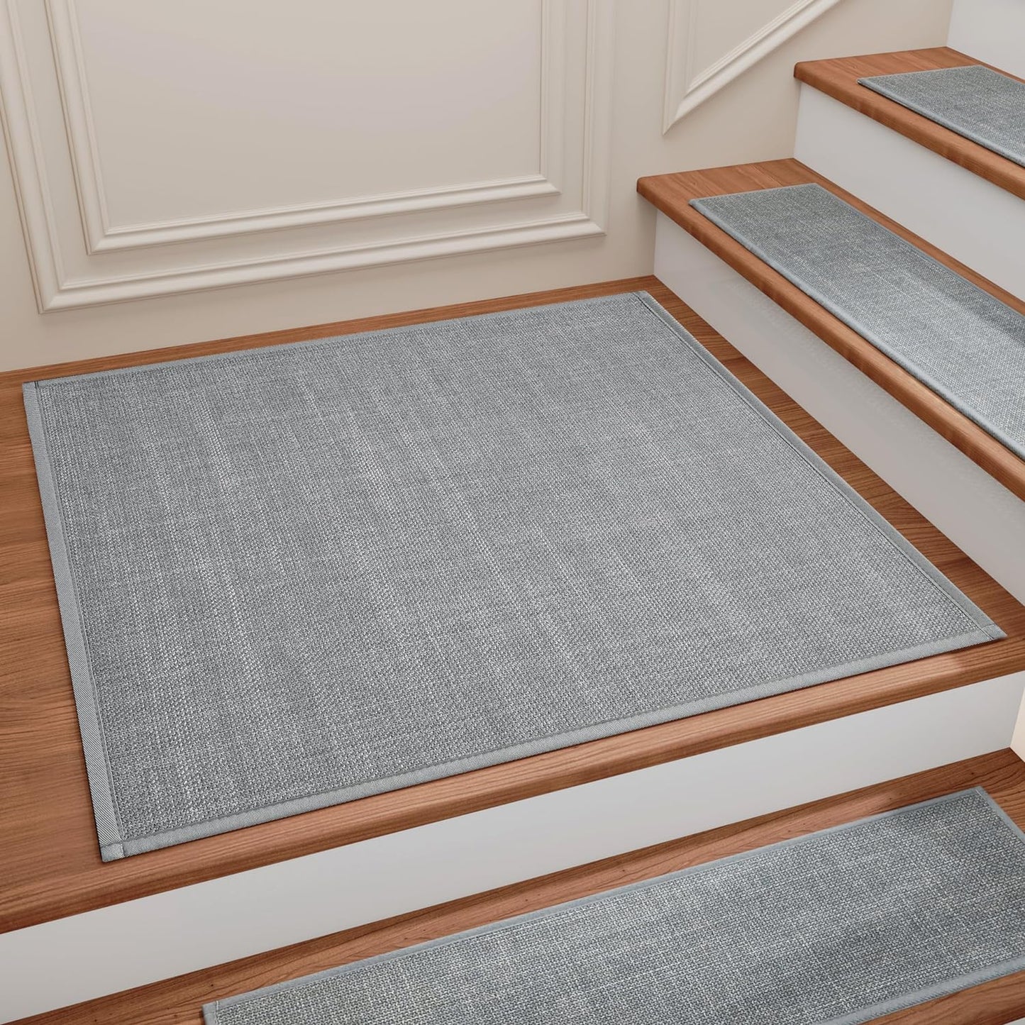 Stair Treads Carpet for Wooden Steps, Non Slip Landing Mat Rug Whit Rubber Backing, Polyester Soft Stairs Resistant Indoor Skid Runner Safety Rugs for Family, Absorbent Washable 31" X 31" Gray