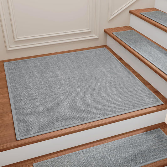 Stair Treads Carpet for Wooden Steps, Non Slip Landing Mat Rug Whit Rubber Backing, Polyester Soft Stairs Resistant Indoor Skid Runner Safety Rugs for Family, Absorbent Washable 31" X 31" Gray