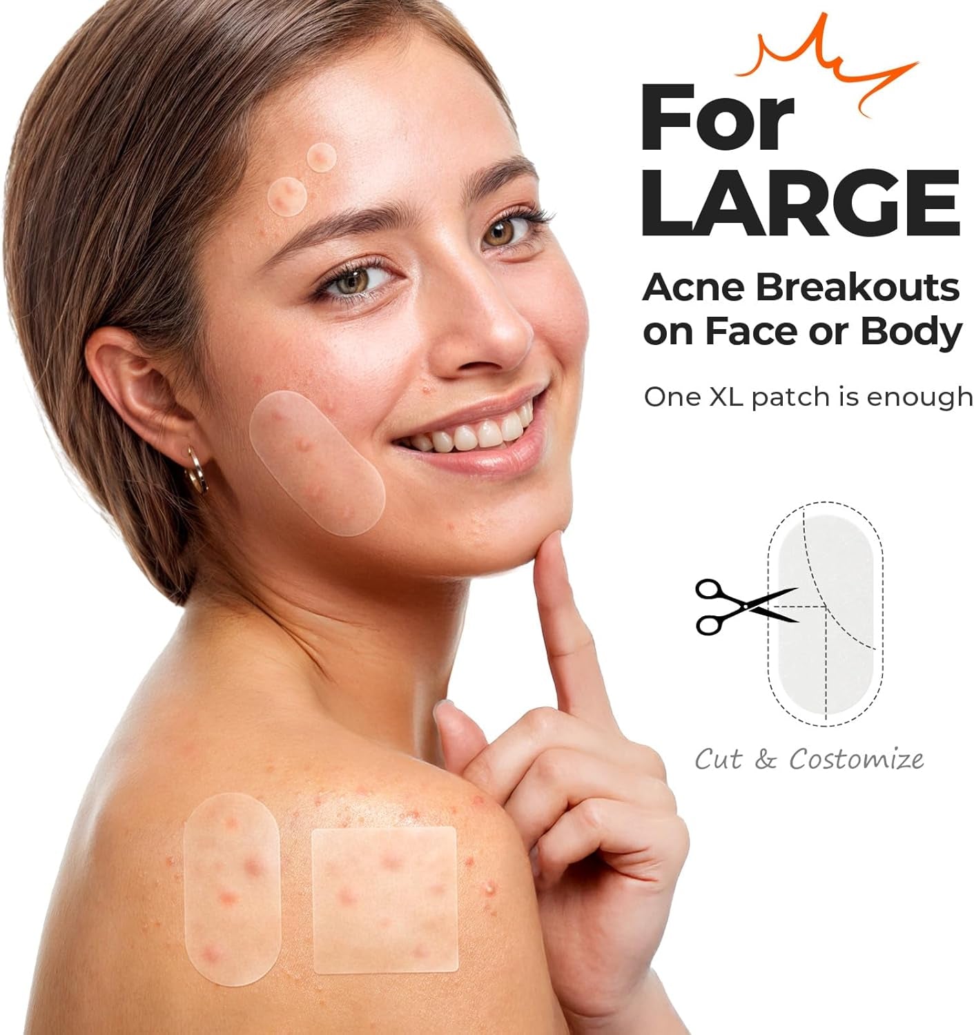 Large Pimple Patches for Face, 60 X 30 Mm XL Acne Patches, Big Hydrocolloid Bandages for Body, Back, Forehead, Chin, Neck Blemish Zit Breakouts (Oval, Square, Dot 5 Sizes 124 Count)