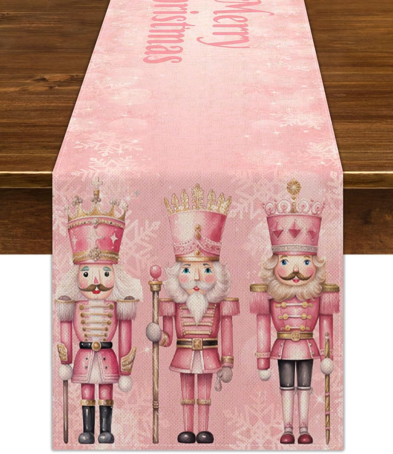 Pink Nutcrackers Christmas Table Runner Pink Xmas Decoration Winter Holiday Party Supply Home Kitchen Dining Room Decor (13" X 72")