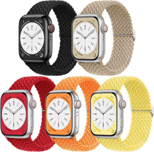 5 Pack Braided Stretchy Adjustable Straps Compatible for Apple Watch Band 38Mm 40Mm 41Mm 42Mm 44Mm 45Mm 49Mm for Women Men ,Sport Elastic Nylon Cloth Wristbands for Iwatch Series Ultra 8 SE 7 6