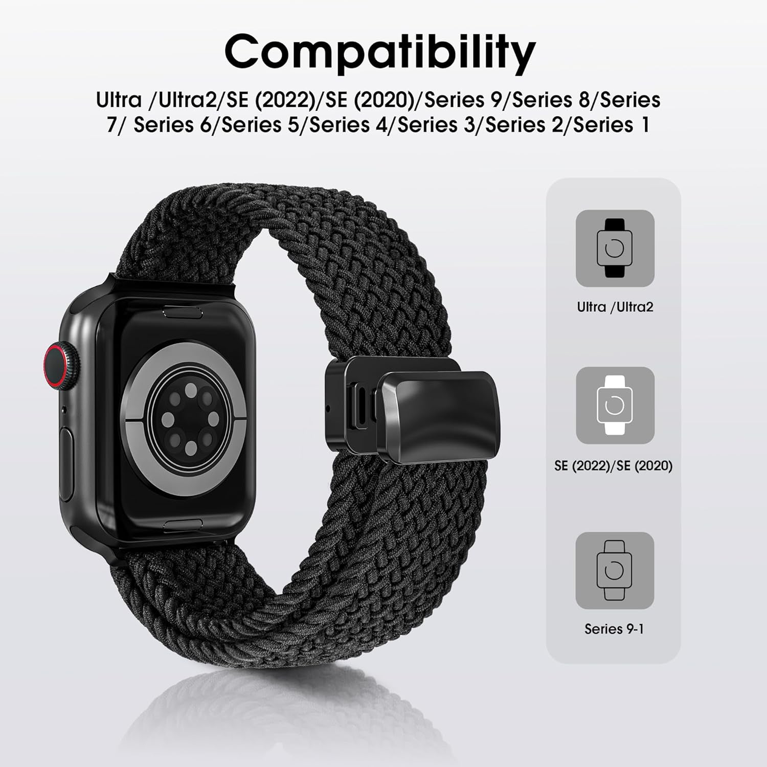 Magnetic Stretchy Watch Band Compatible for Apple Watch Band 38Mm 40Mm 41Mm,Comfortable Adjustable Straps Wristbands for Iwatch Series 9 8 7 6 5 4 SE 3 2 1 Ultra 1 2 Women Men,Black