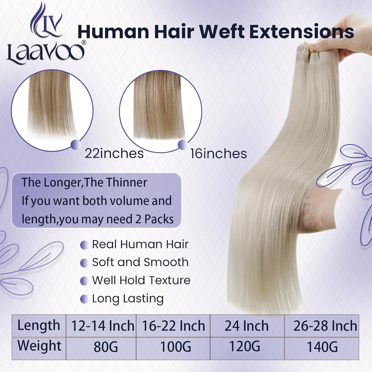 Sew in Hair Extensions Real Human Hair 24 Inch 120G Blonde Weft Hair Extensions Platinum Blonde Hand Tied Human Hair Extensions Sew in Weft Hair Extensions for Women #60