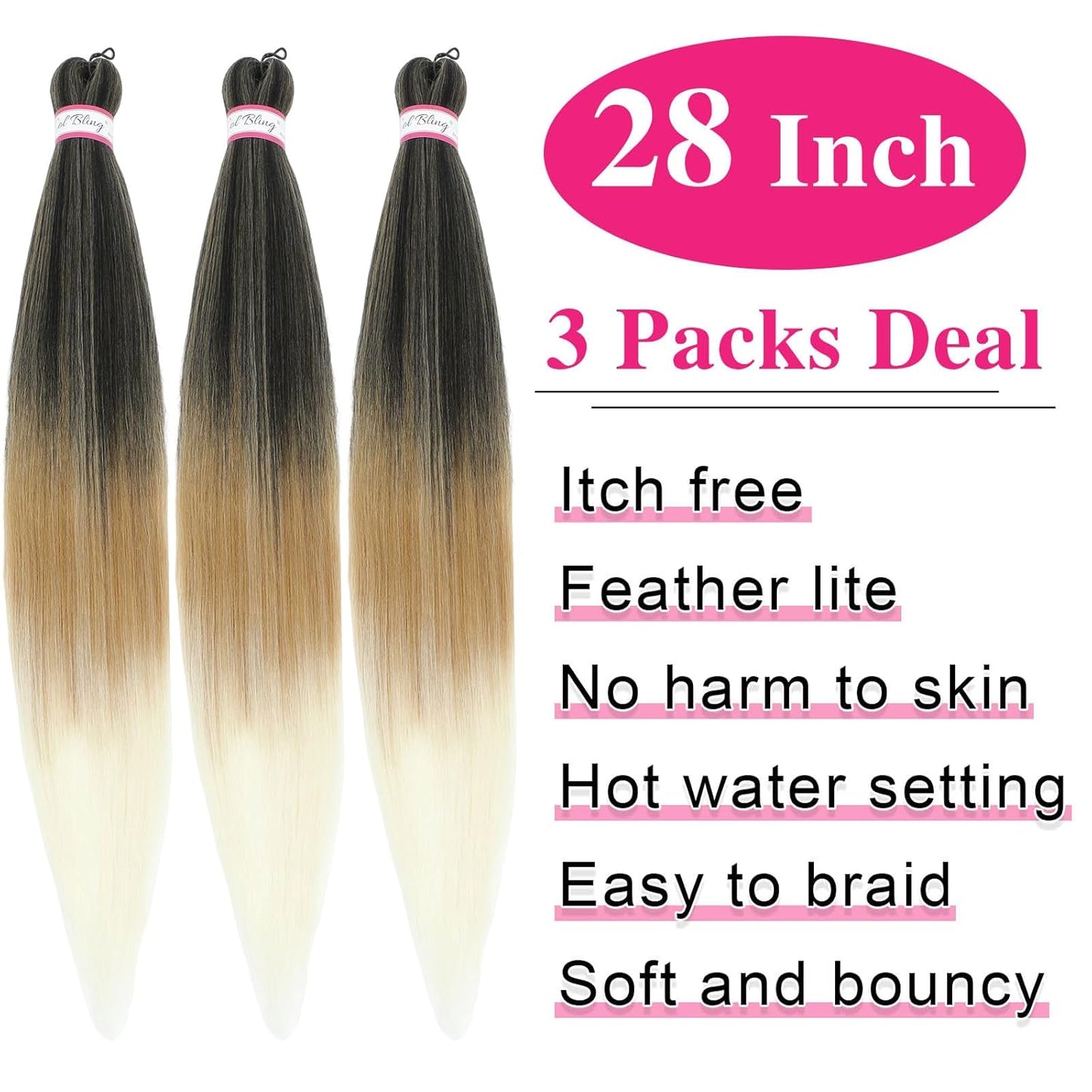 Braiding Hair Pre Stretched 28 Inch Long Braid Hair Extensions for Women Box Braids Hair Pre-Stretched Yaki Texture Professional Synthetic Softness Knotless Easy to Manage 1B/27/613