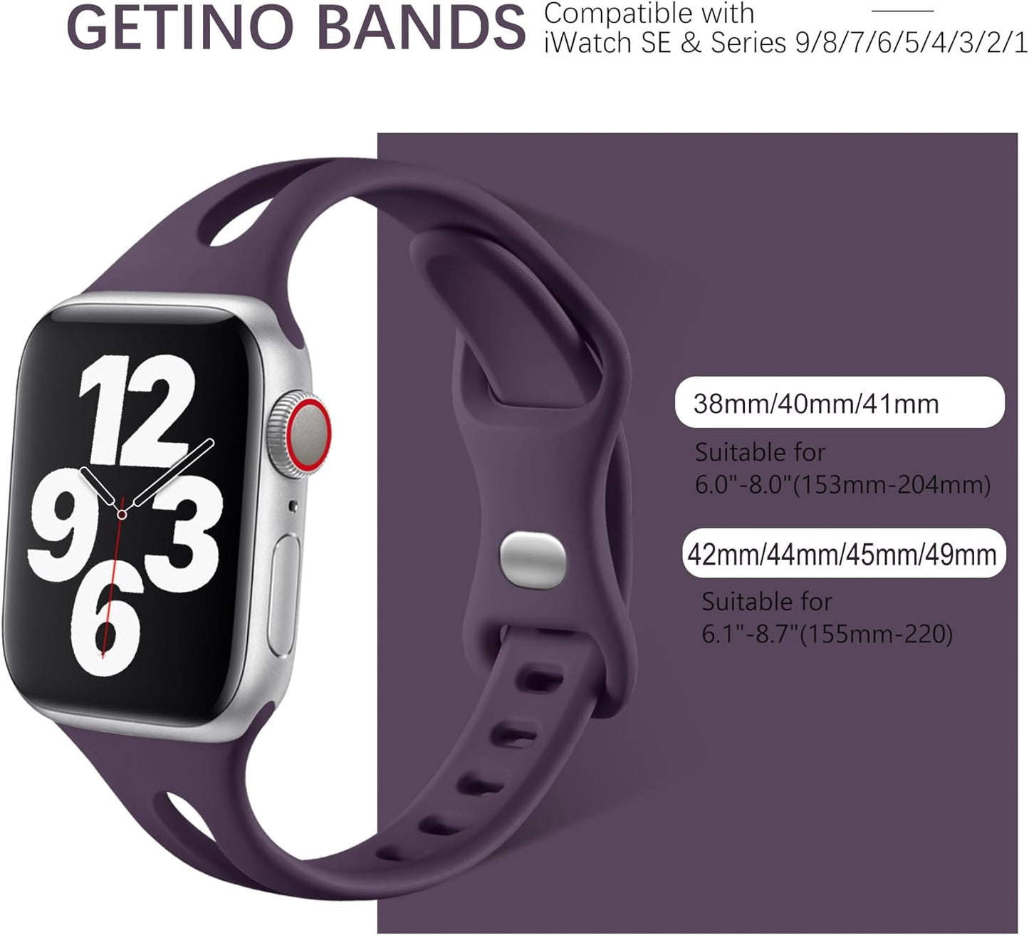 Compatible with Apple Watch Band 38Mm 40Mm 41Mm Iwatch SE Series 9 8 7 6 5 4 3 2 1 for Women Men, Soft Silicone Slim Sport Watch Bands, 4 Pack, Starlight/Cherry Purple/Smoke Purple/Dark Grey