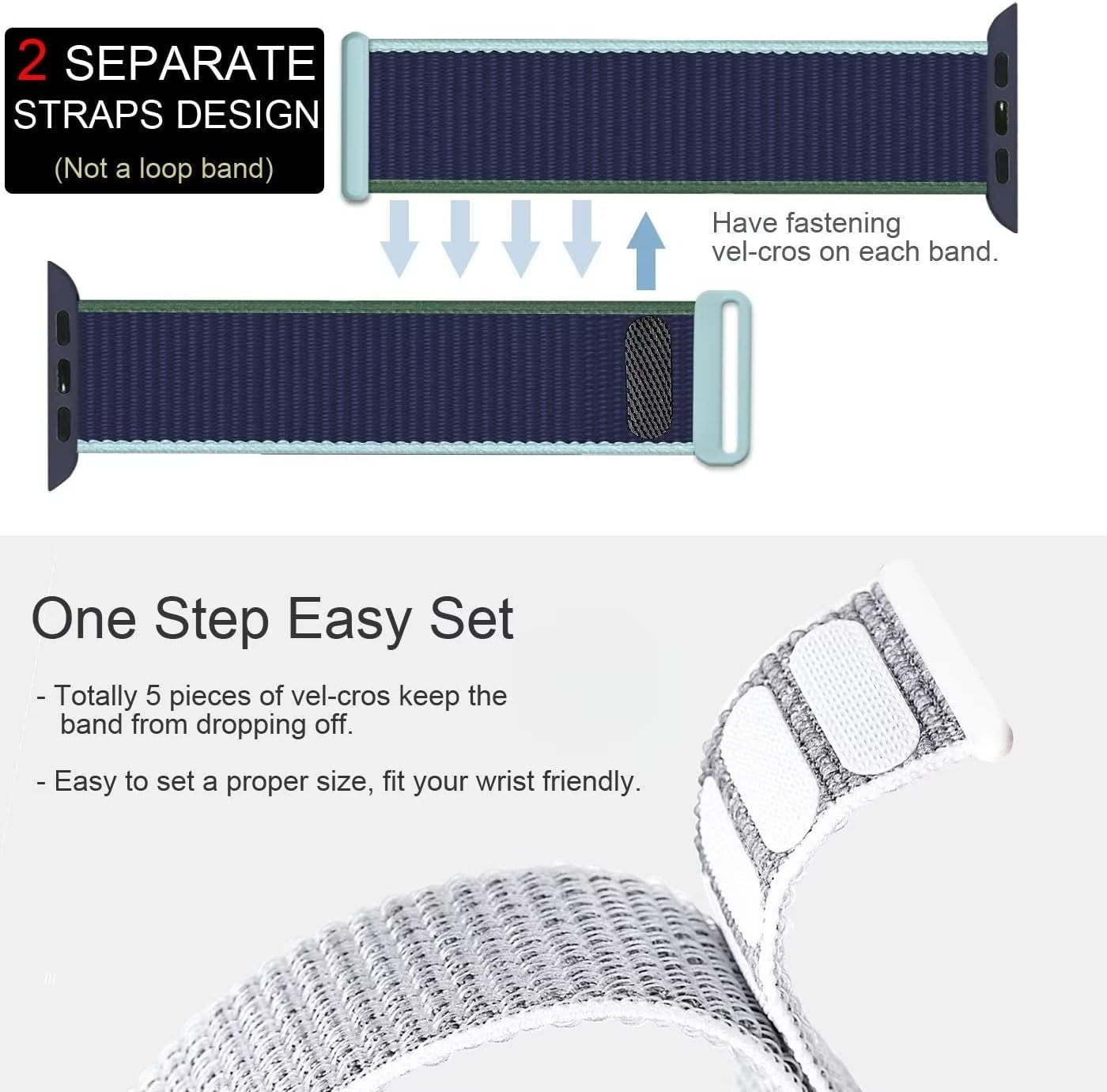 Compatible with Apple Watch Band 49MM 45MM 44MM 42MM 41MM 40MM 38MM, Women Men Sport Nylon Loop Strap for Iwatch Series Ultra 8 7 6 5 4 3 2 1 SE (38/40/41Mm,Abyss)