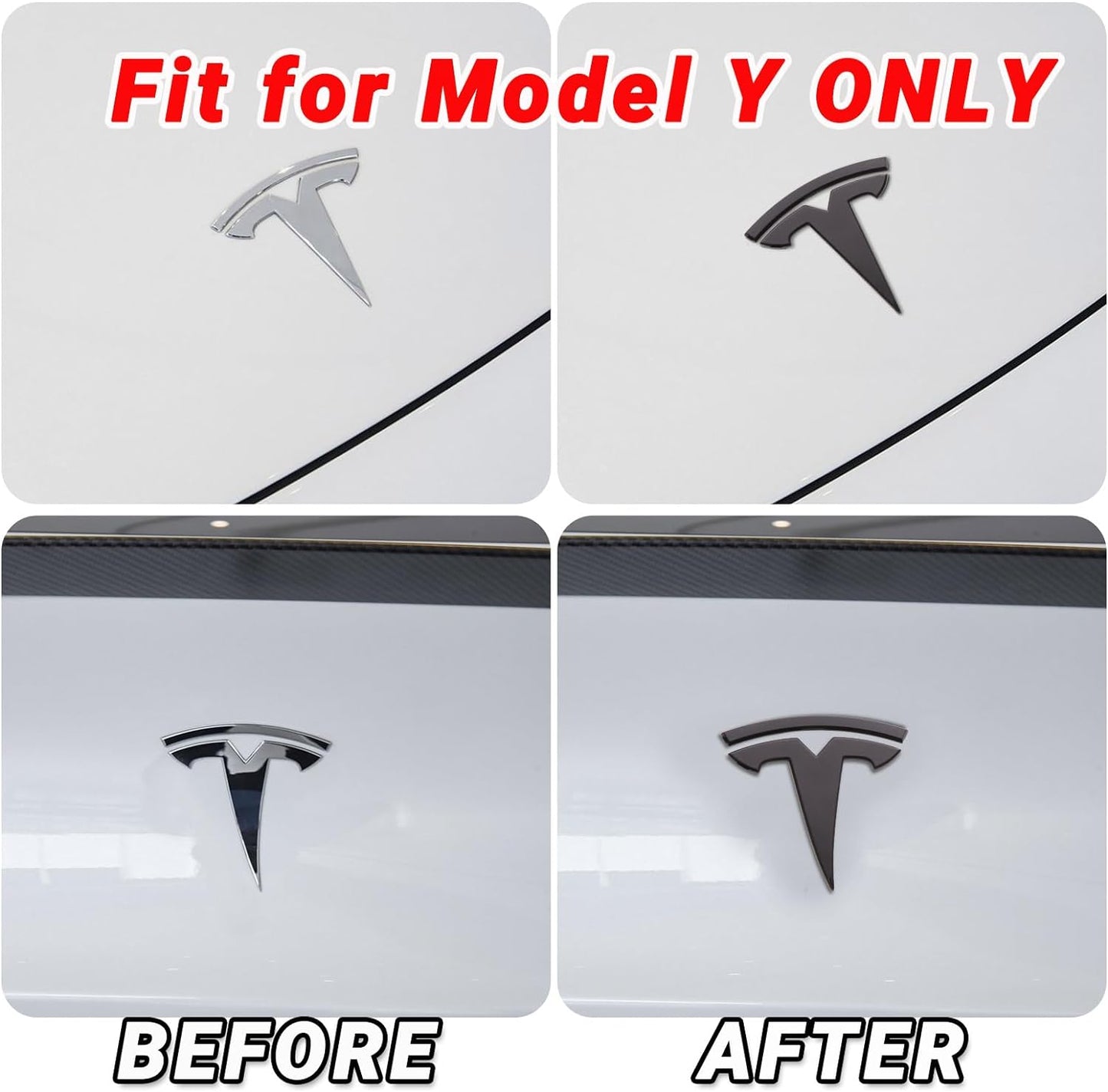 Model Y Accessories for Tesla Emblem Sticker 2Pcs/Set 2024 2023 2022 2021 2020 Logo Decal (Black)