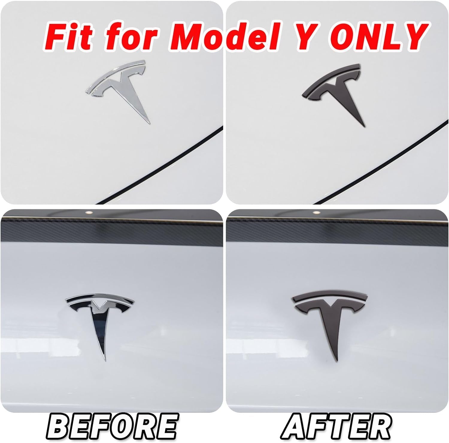Model Y Accessories for Tesla Emblem Sticker 2Pcs/Set 2024 2023 2022 2021 2020 Logo Decal (Black)