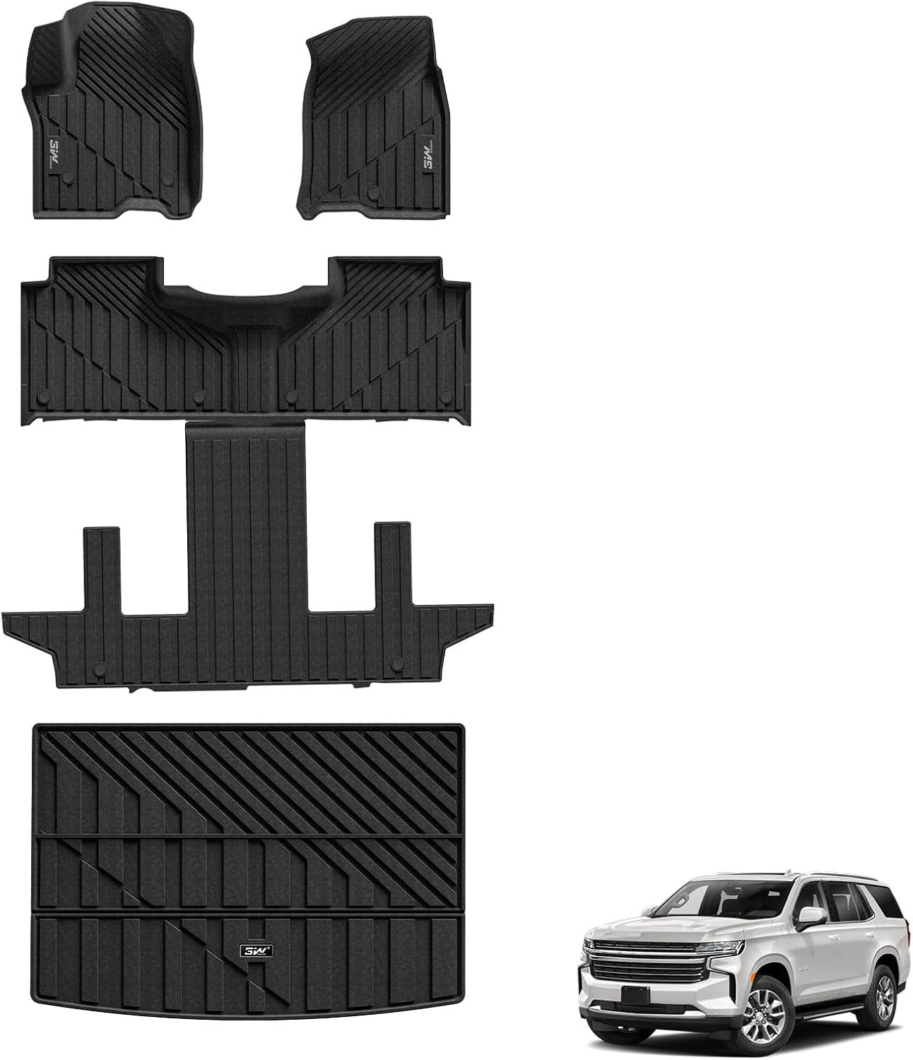 Floor Mats Fit for 2019-2024 2025 Chevy Silverado/Gmc Sierra Denali 1500 & 2020-2024 2025 GMC Sierra 2500/3500 HD Crew Cab TPE All Weather Floor Liner, Fit for 2Nd Row with Factory Carpeted Storage