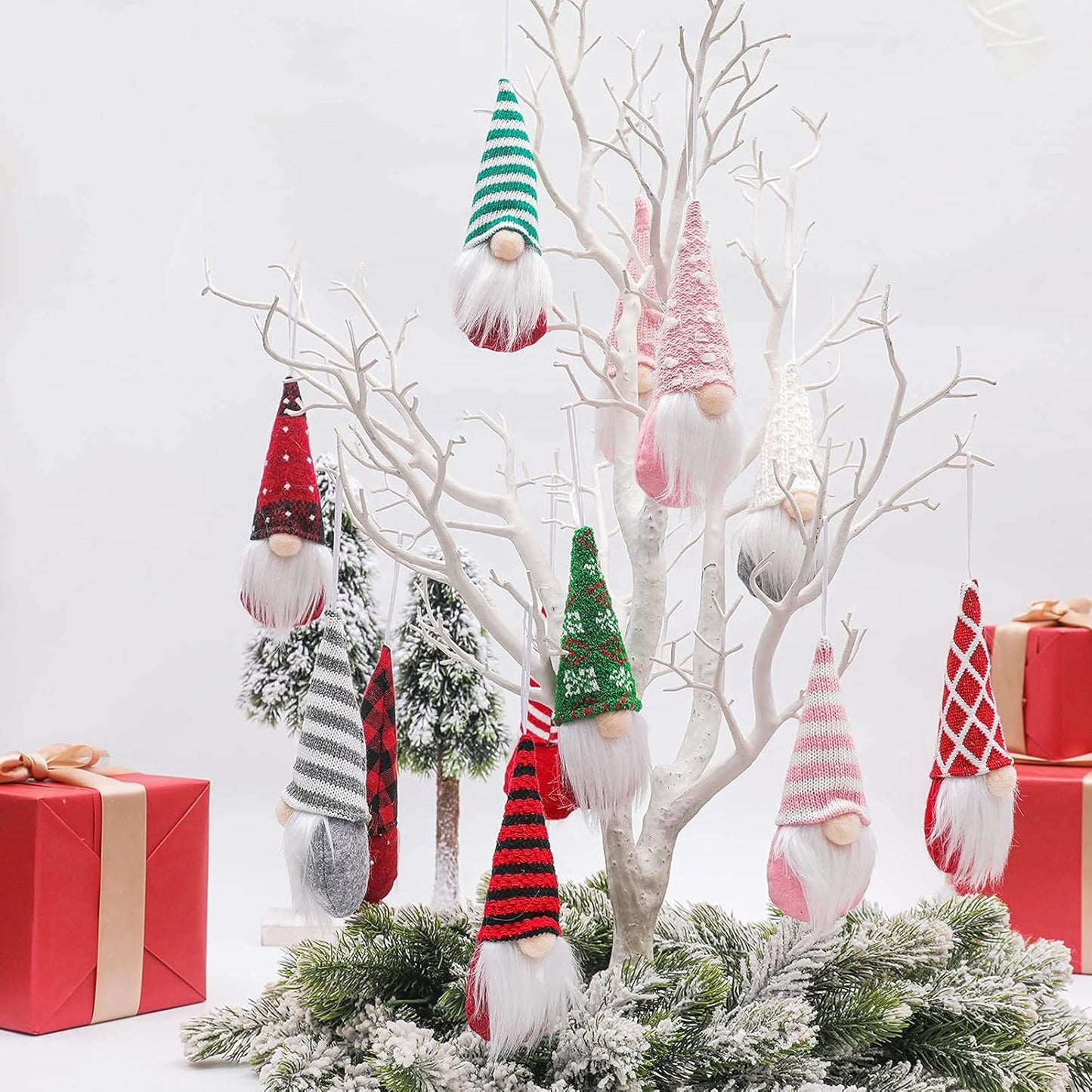 Gnome Christmas Ornaments Set of 3, Christmas Tree Ornaments Tomte Xmas Santa Gnomes Plush Doll Decorative Xmas Party Faceless Gnomes Santa Elf Ornaments Holiday Decoration Home Decor (Pink Gnomes)