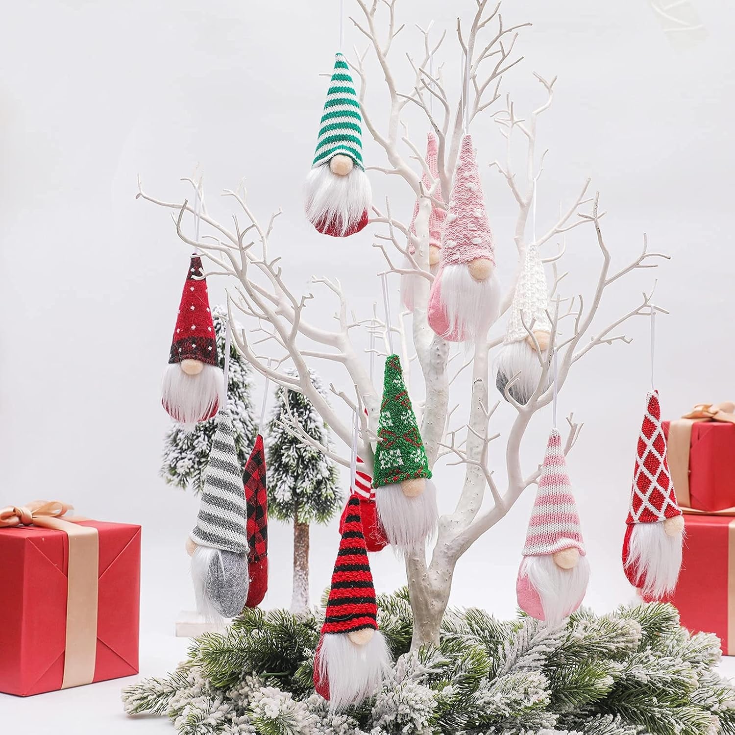 Gnome Christmas Ornaments Set of 3, Christmas Tree Ornaments Tomte Xmas Santa Gnomes Plush Doll Decorative Xmas Party Faceless Gnomes Santa Elf Ornaments Holiday Decoration Home Decor (Pink Gnomes)