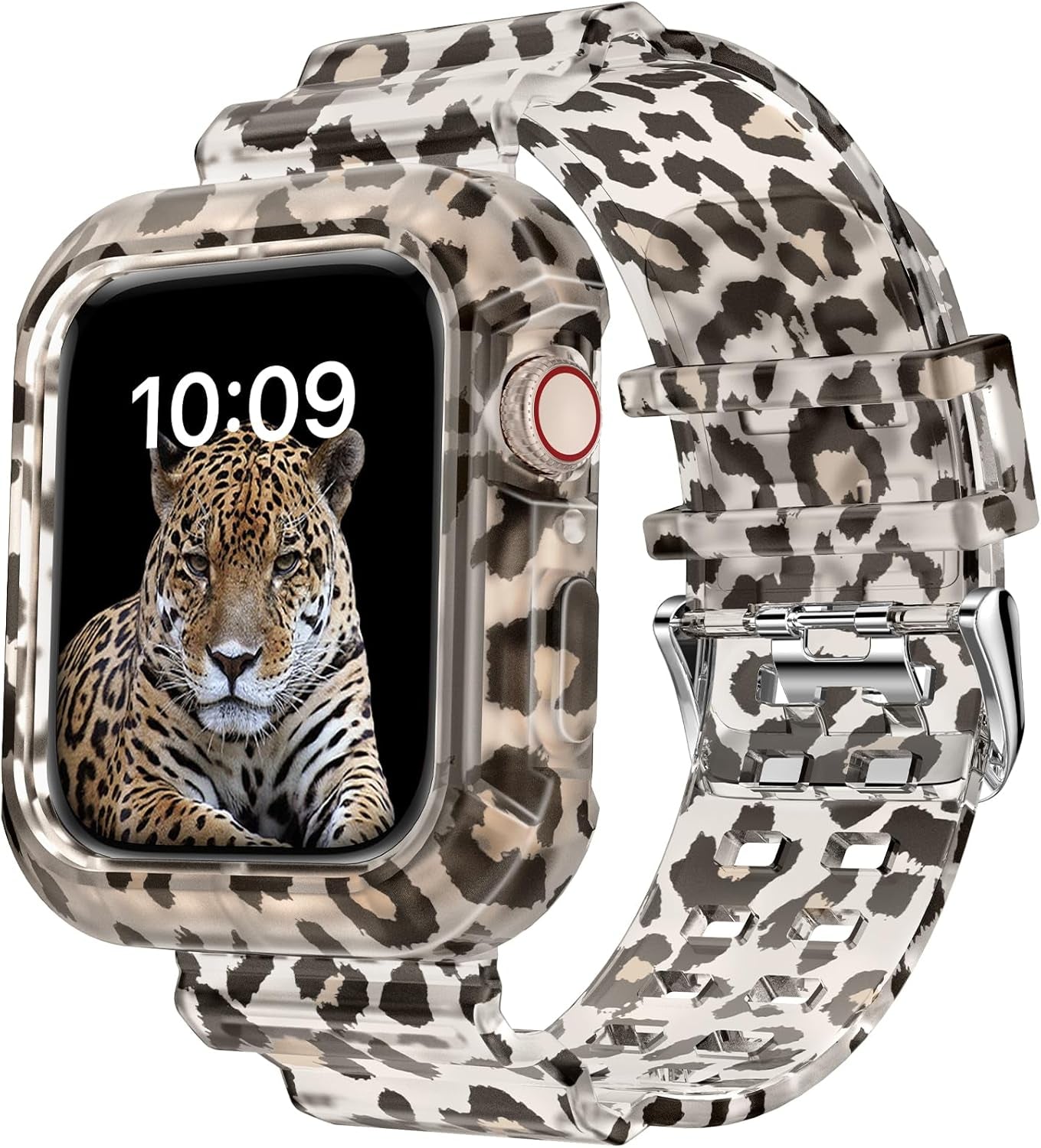 Compatible for Clear Apple Watch Band with Bumper Case, Women Men Glitter Bling TPU Sport Strap for Iwatch SE Ultra Series 10 9 8 7 6 5 4 3 2 1