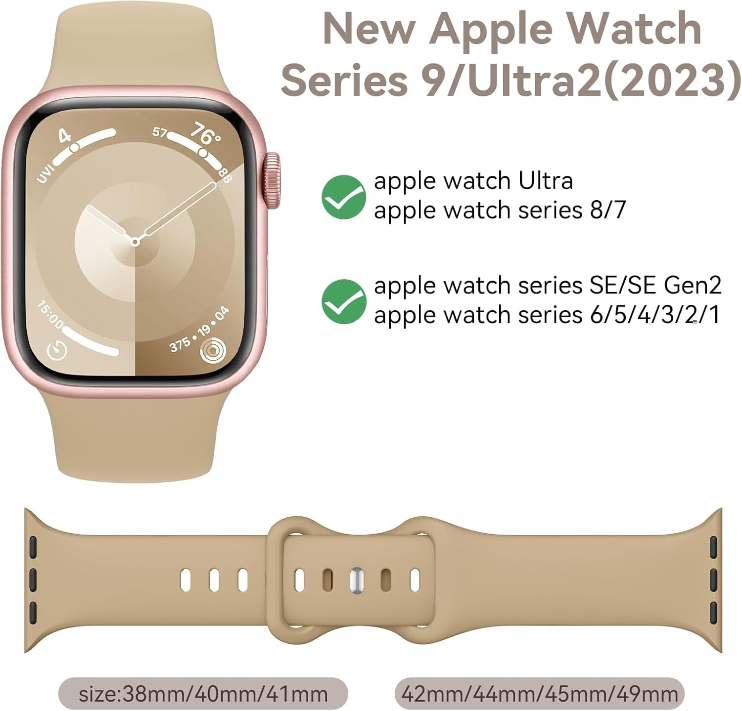 Bands Compatible with Apple Watch Bands 40Mm 38Mm 41Mm 42Mm 44Mm 45Mm 49Mm Women Men, Soft Silicone Sport Replacement Band for Iwatch Ultra2 SE 9 Ultra Series 8 7 6 5 4 3 2 1
