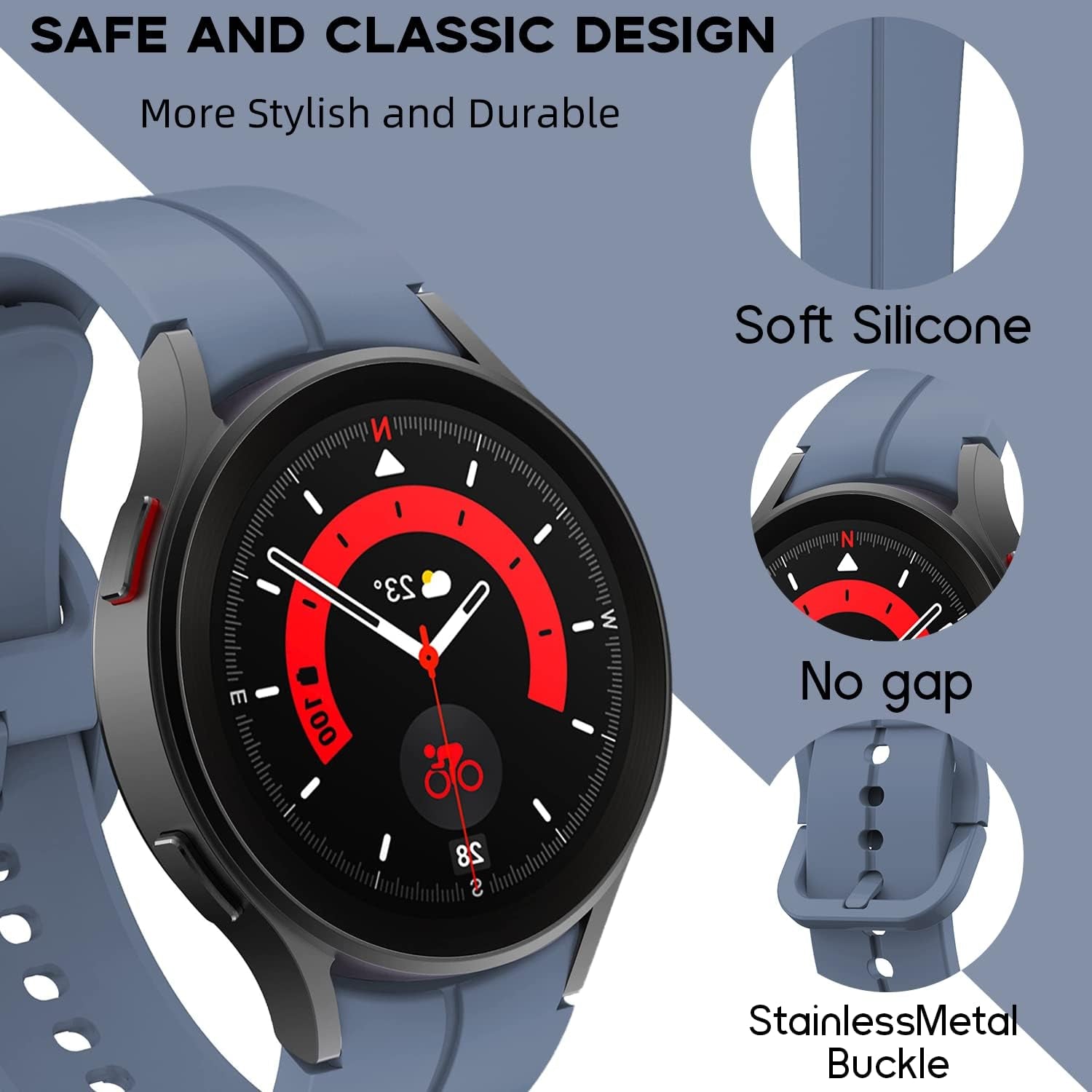 𝐊𝐢𝐭𝐰𝐚𝐲 Bands Compatible for Samsung Galaxy Watch 5 Pro 45Mm/Galaxy Watch 7 6 5 40Mm 44Mm Band, No Gap Silicone Replacment Strap with Colorful Buckle