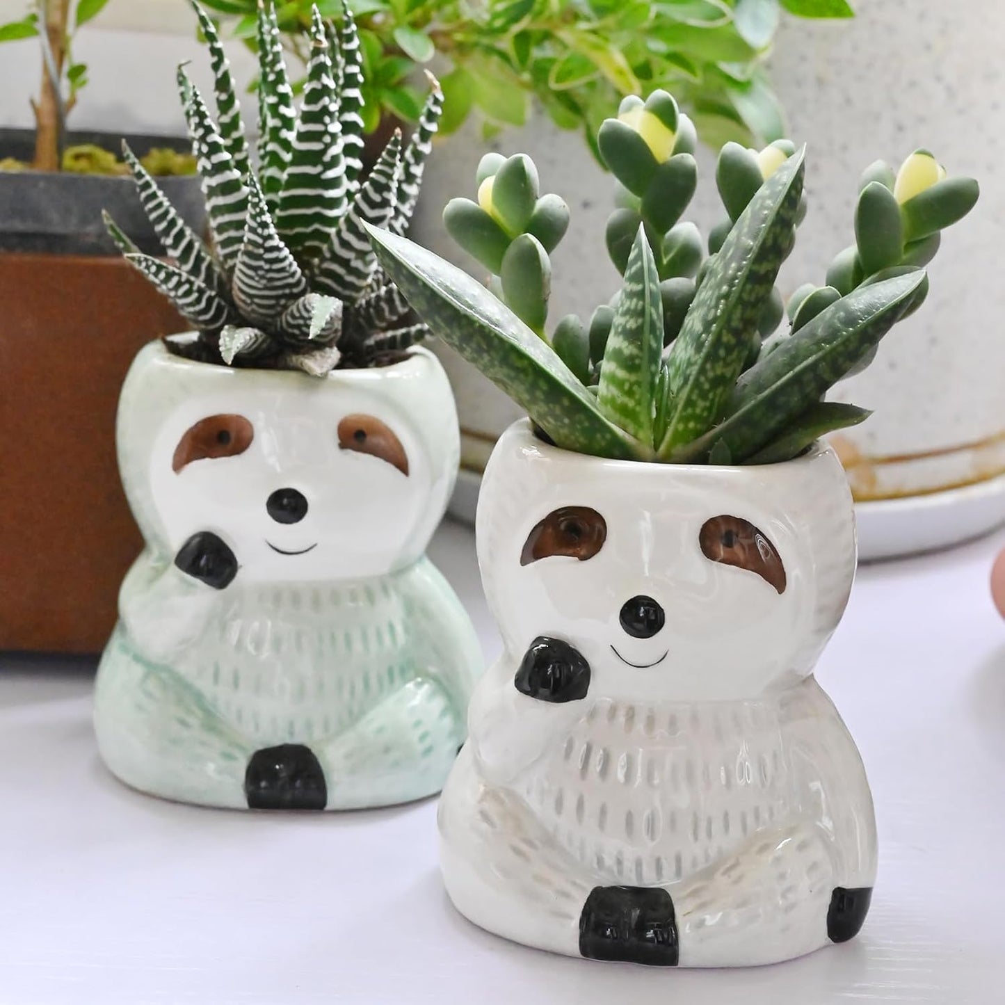 Cute Sloth Succulent Planter - Ceramic Cartoon Pot with Drainage Hole - Adorable Windowsill Decoration - Ideal for Cactus and Succulents