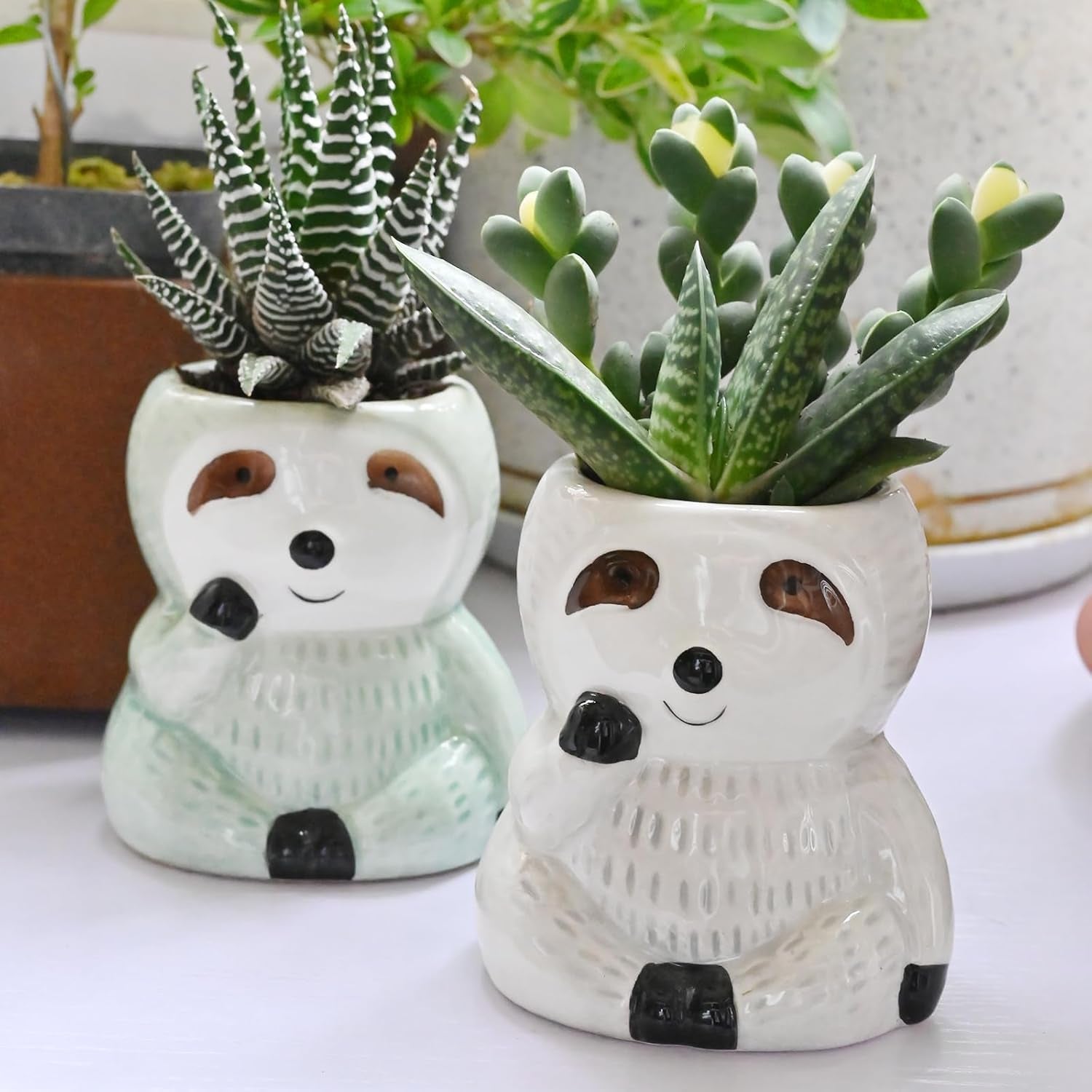 Cute Sloth Succulent Planter - Ceramic Cartoon Pot with Drainage Hole - Adorable Windowsill Decoration - Ideal for Cactus and Succulents