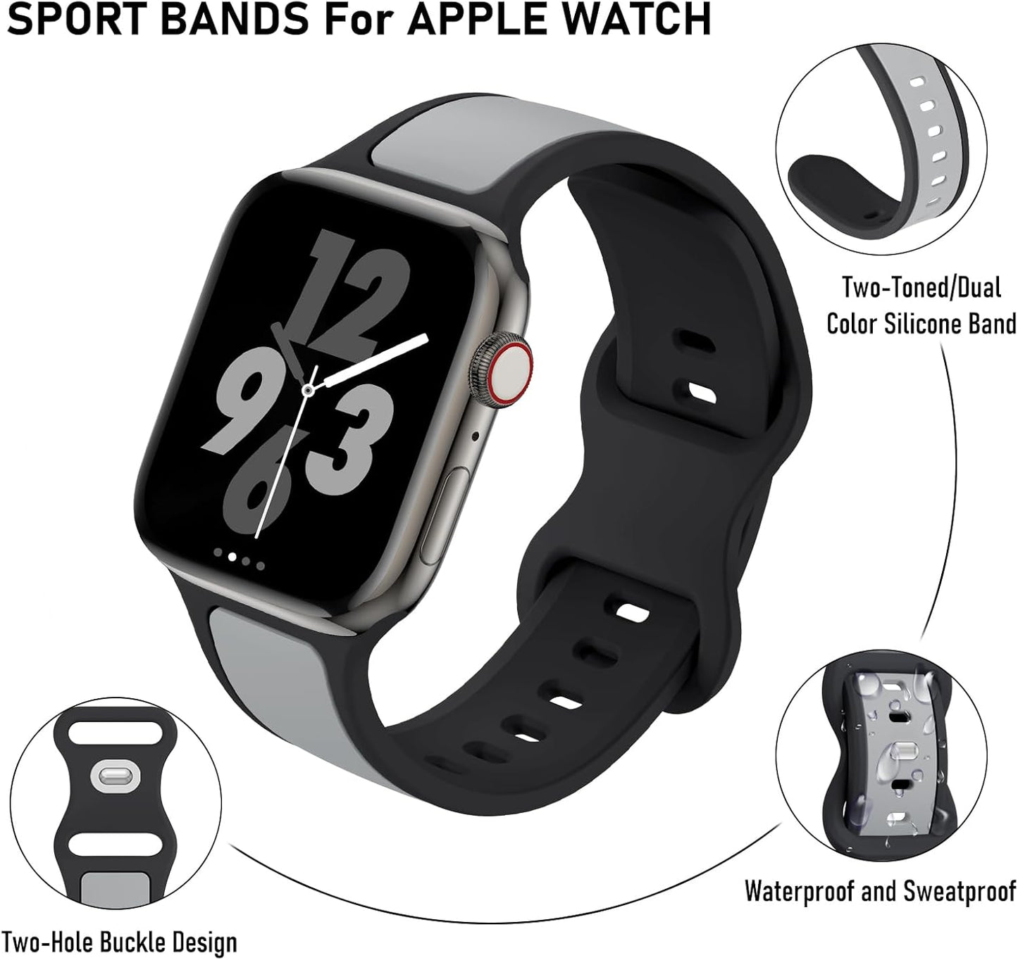 Two-Toned Dual Color Bands Compatible with Apple Watch 38Mm 40Mm 41Mm 42Mm 44Mm 45Mm 49Mm, Replacement Soft Silicone Sport Strap for Iwatch Series 9/8/7/6/5/4/3/2/1 Ultra/Ultra 2 SE Women Men
