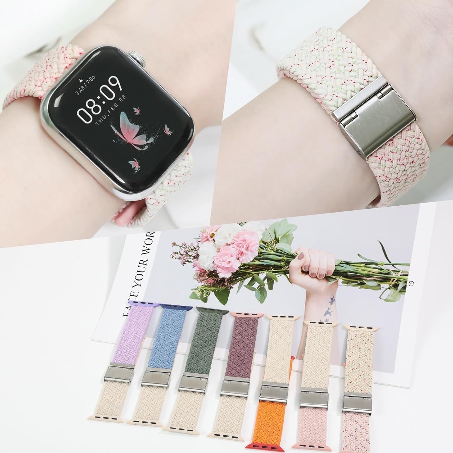 Compatible with Apple Watch Band Series 9 8 7 6 5 4 3 2 1/Se/Ultra, 38 Mm 40 Mm 41 Mm, Women and Men, Braided Nylon Stretchy Elastic Band