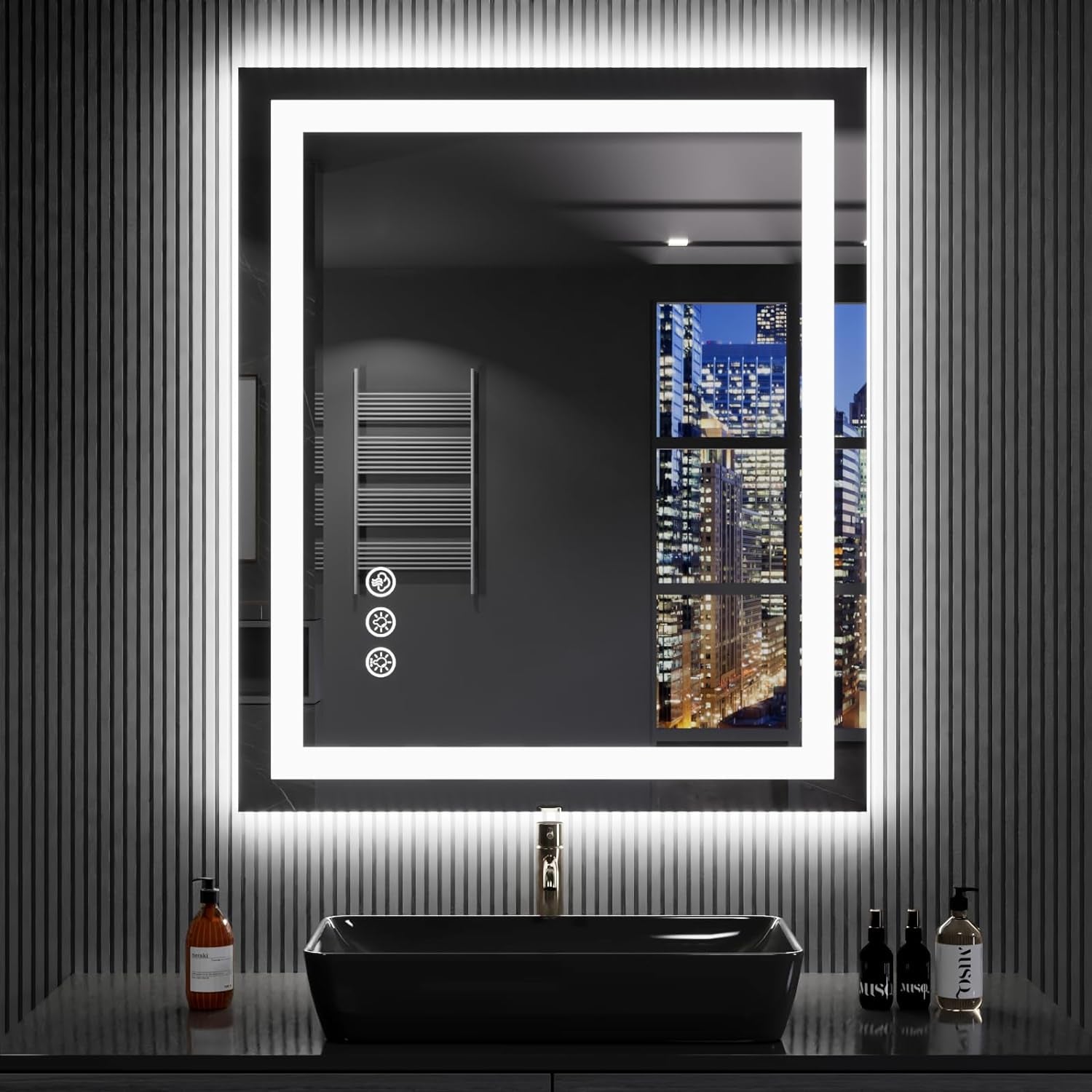 60”X30“ RGB LED Bathroom Mirror with Lights for Bathroom, Anti-Fog, Dimmable，Multiple Light Modes, RGB Backlit + Front Light, Memory Function, Tempered Glass