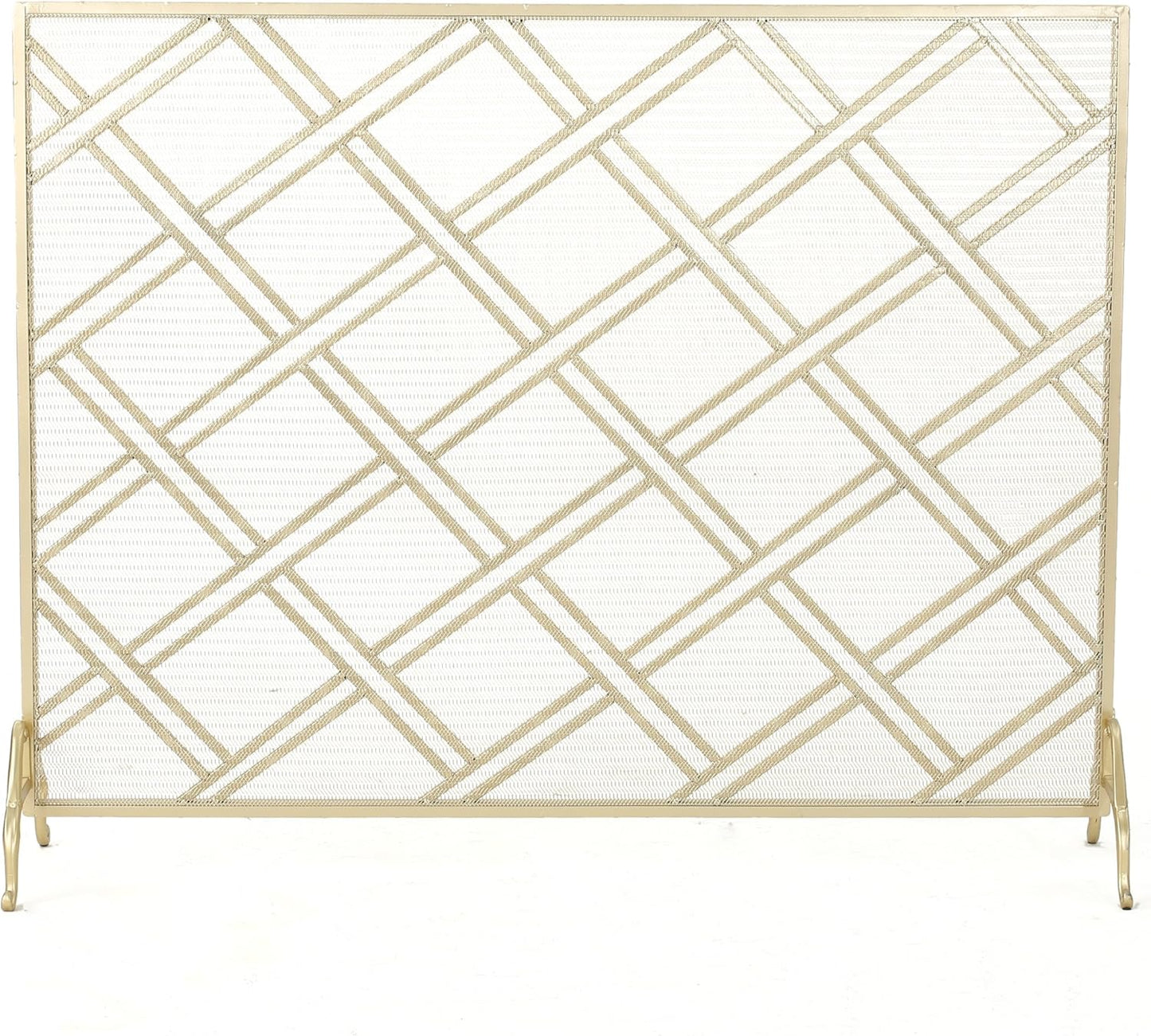 Josette Single Panel Iron Fireplace Screen, Gold