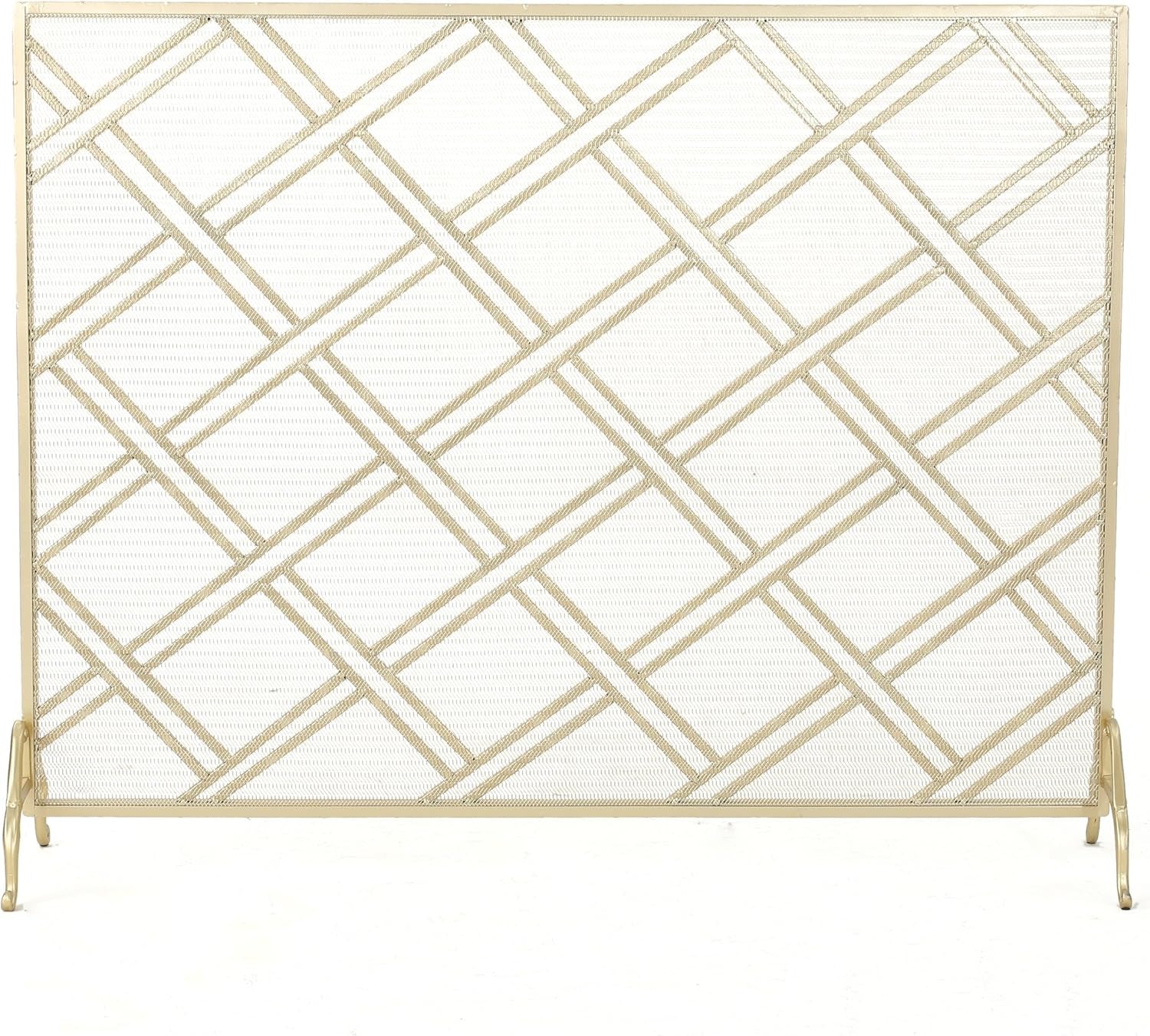Josette Single Panel Iron Fireplace Screen, Gold