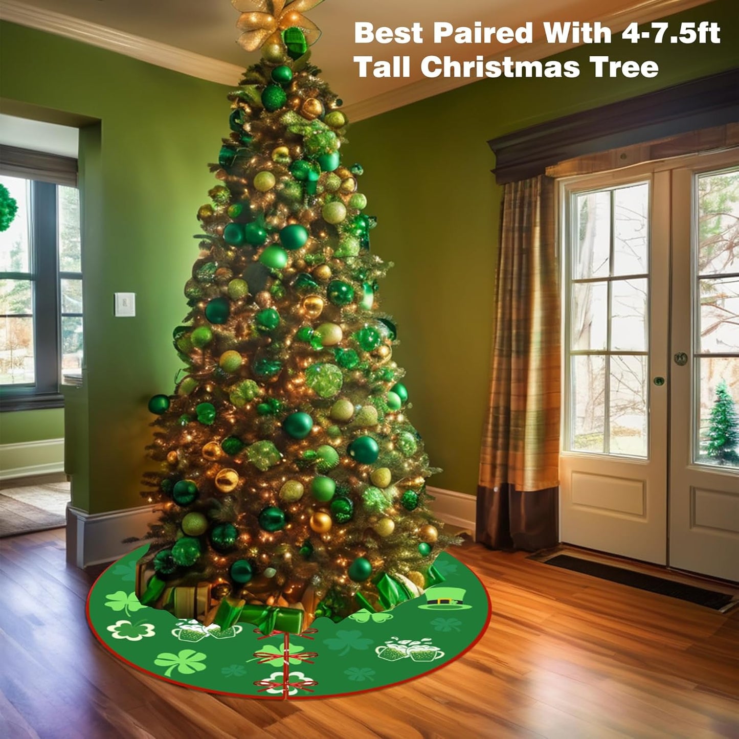 36 Inch Valentine'S Day Tree Skirt Love Heart Clover Double Sided Print Mat St. Patrick'S Day Tree Skirt Christmas Tree Skirt for Holiday Party Decoration
