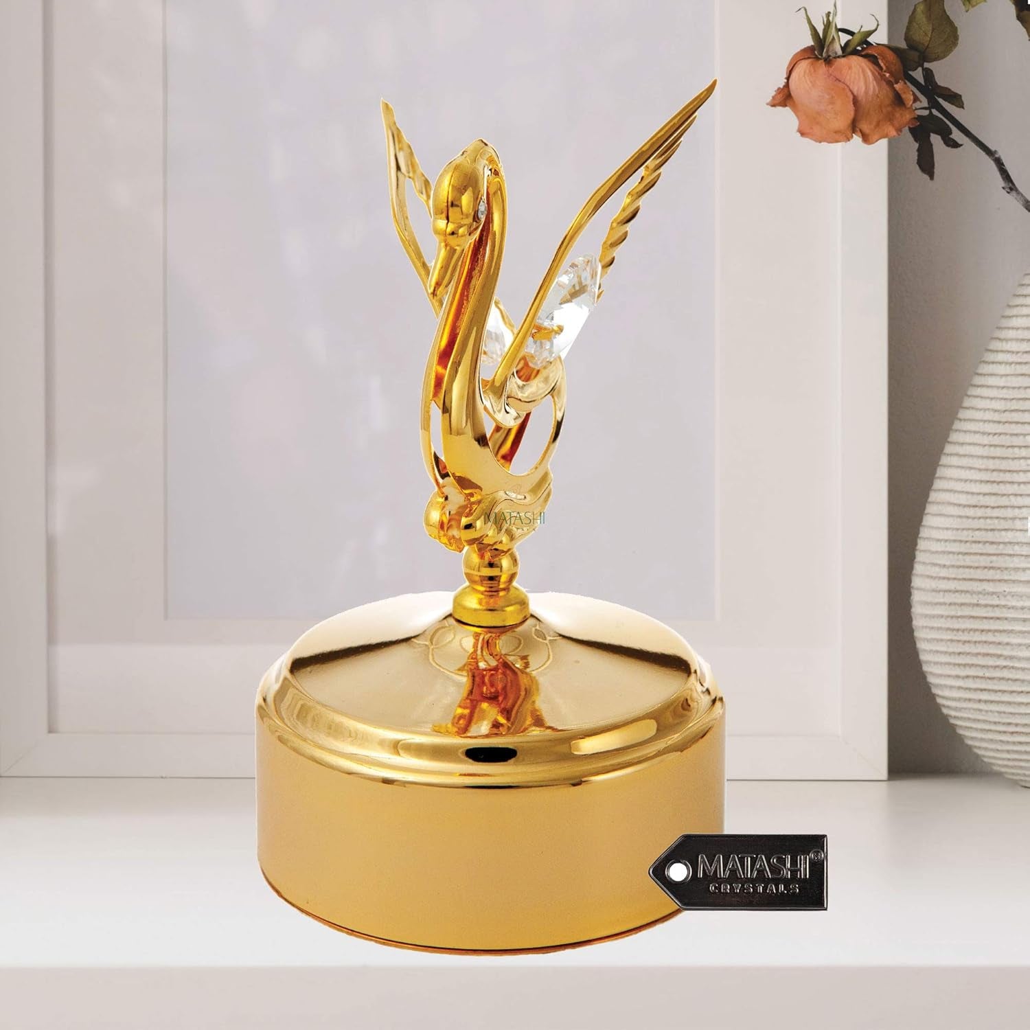 24K Gold Plated Music Box with Crystal Studded Swan Figurine Home Bedroom Living Room Decor Tabletop Ornaments Showpiece Gift for Musician Valentine'S Day - Swan Lake