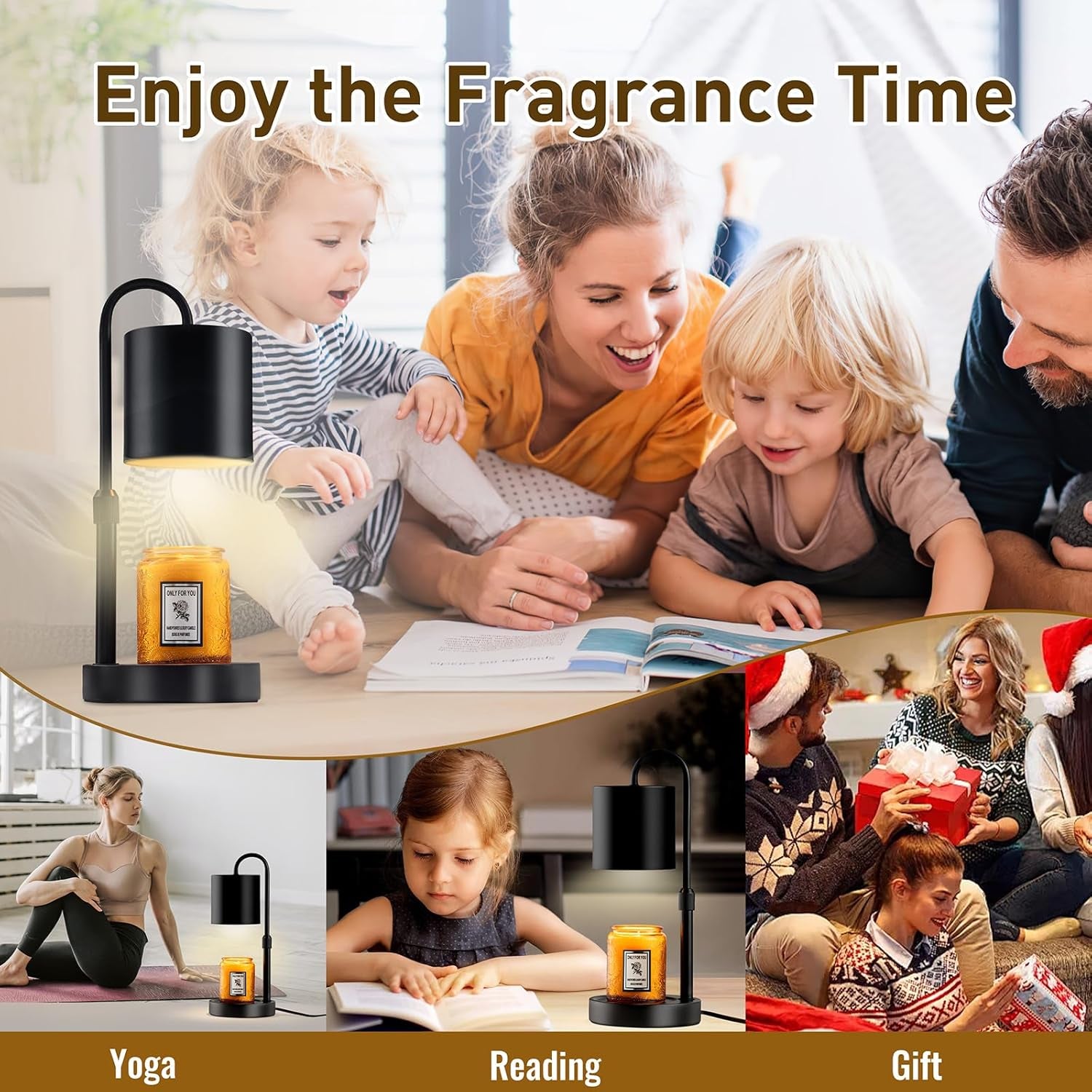 Candle Warmer Lamp with Timer and Dimmer, Electric Candle Lamp Warmer for Jar Candles, Adjustable Height Candle Wax Warmer with 2 Bulbs & Wooden Base, Gifts for Women Home Decor, Black