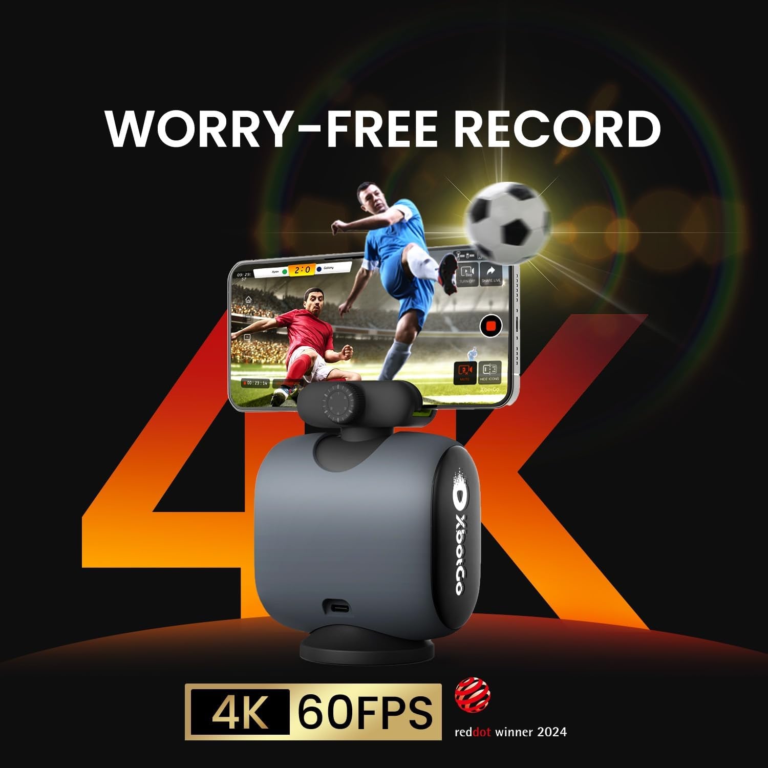 Chameleon AI Powered Sports Action Camera, Sports Gimbal Tracking System with Team and Player Tracking, COMS 4K Video, 360° Rotation, 120° FOV, Live Streaming (Lava Graphite)