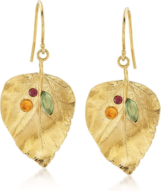 1.40 Ct. T.W. Multi-Stone Leaf Drop Earrings in 18Kt Yellow Gold over Sterling