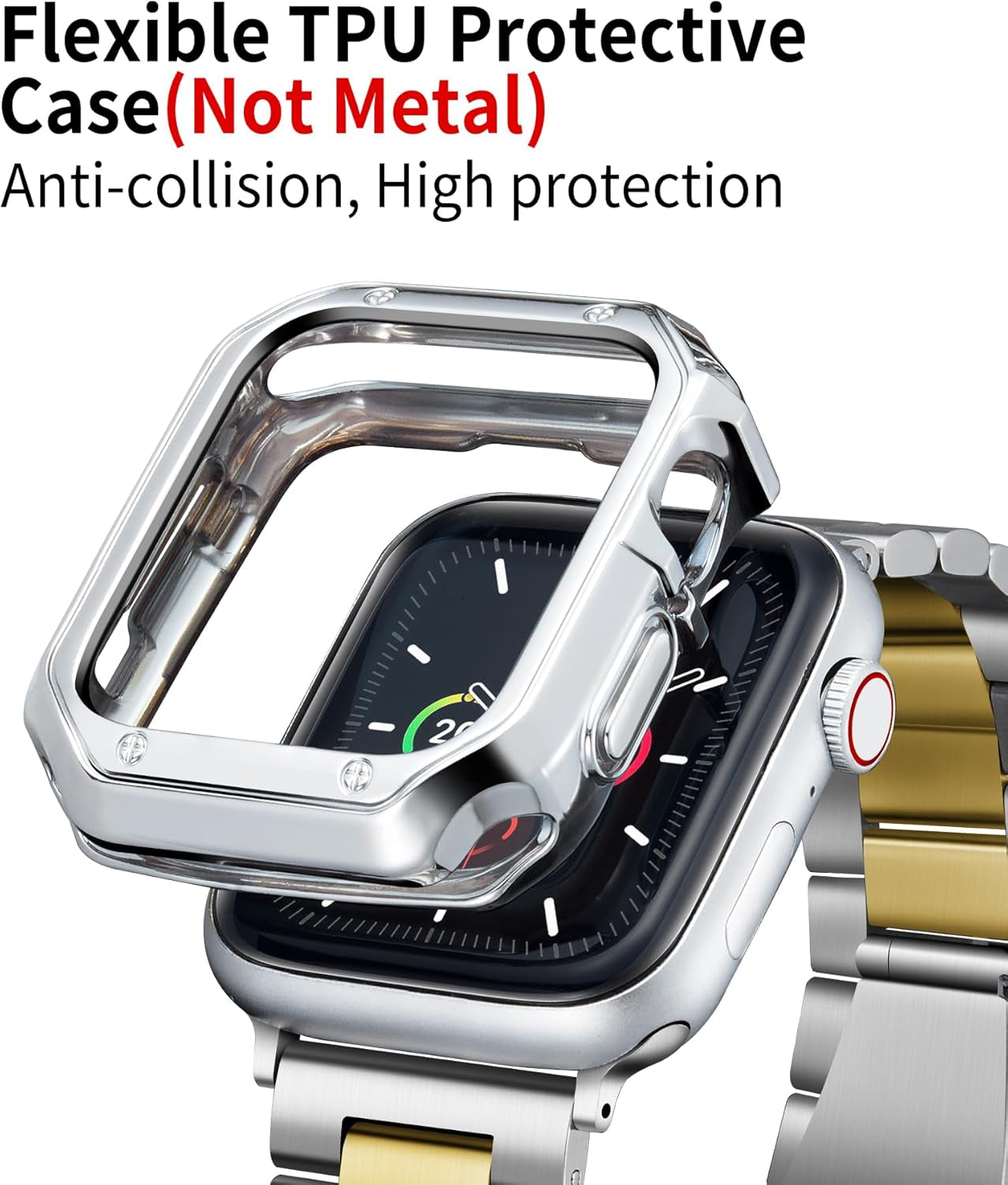 Compatible with Apple Watch Band 49Mm 45Mm 44Mm 42Mm 41Mm 40Mm 38Mm Matte Stainless Steel Metal Watch Strap with TPU Watch Case Compatible with Iwatch Series Ultra/9/8/7/Se2/Se/6/5/4/3/2/1