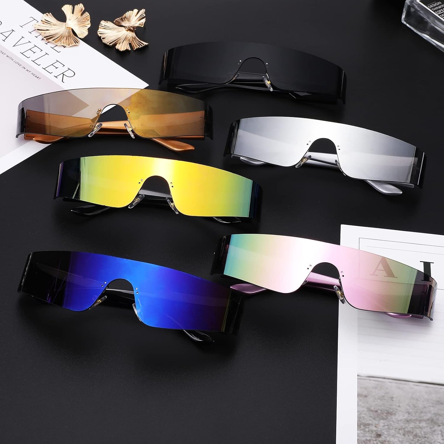 Wrap around Sunglasses for Women Men Trendy Rimless Futuristic Shades Y2K Shield Flat Top Fashion Eyeglasses