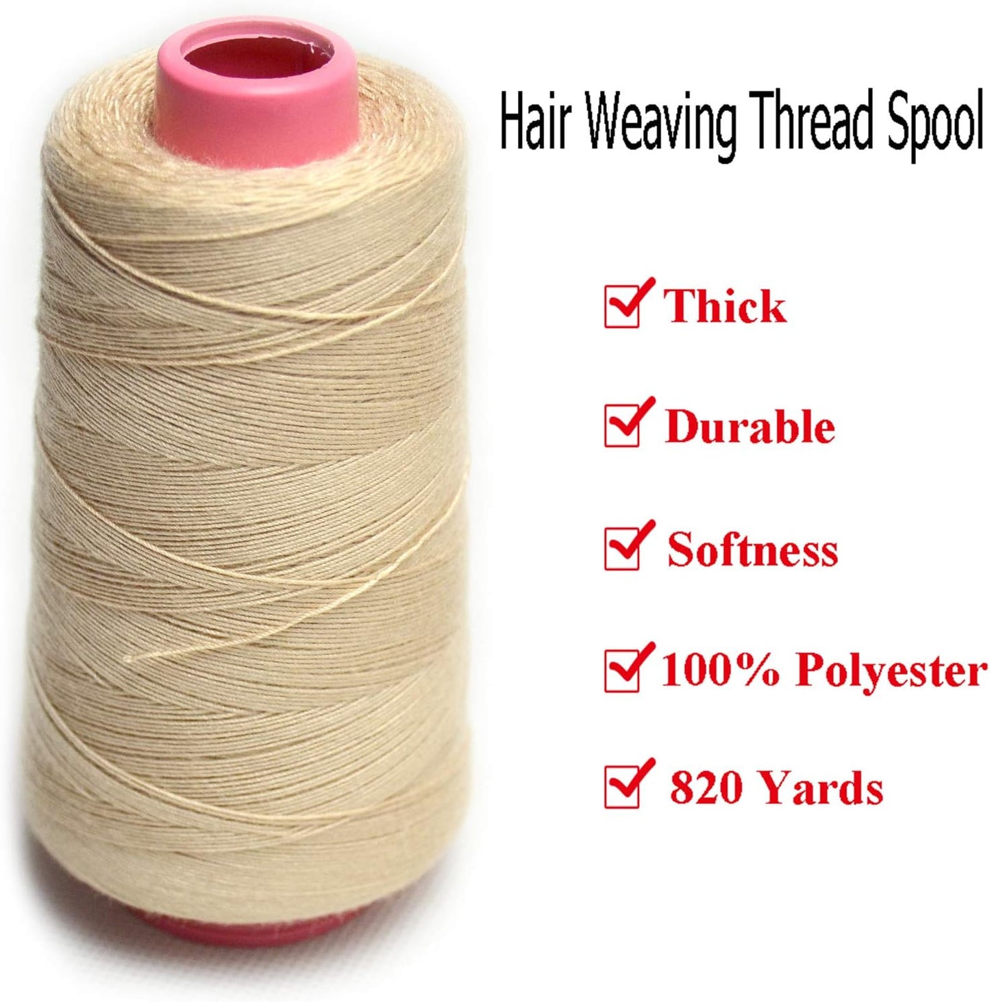 Beige Weaving Thread 100% Polyester for Making Wig Sewing Hair Weft Hair Extension 1Pc (1Pc, Beige)