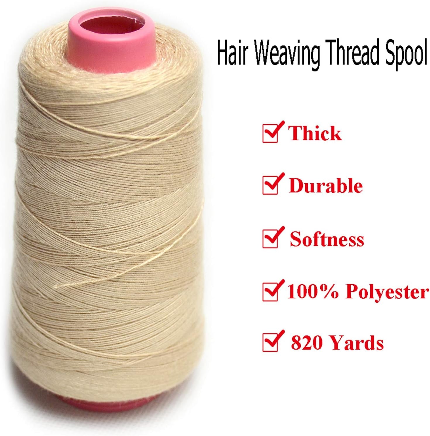 Beige Weaving Thread 100% Polyester for Making Wig Sewing Hair Weft Hair Extension 1Pc (1Pc, Beige)