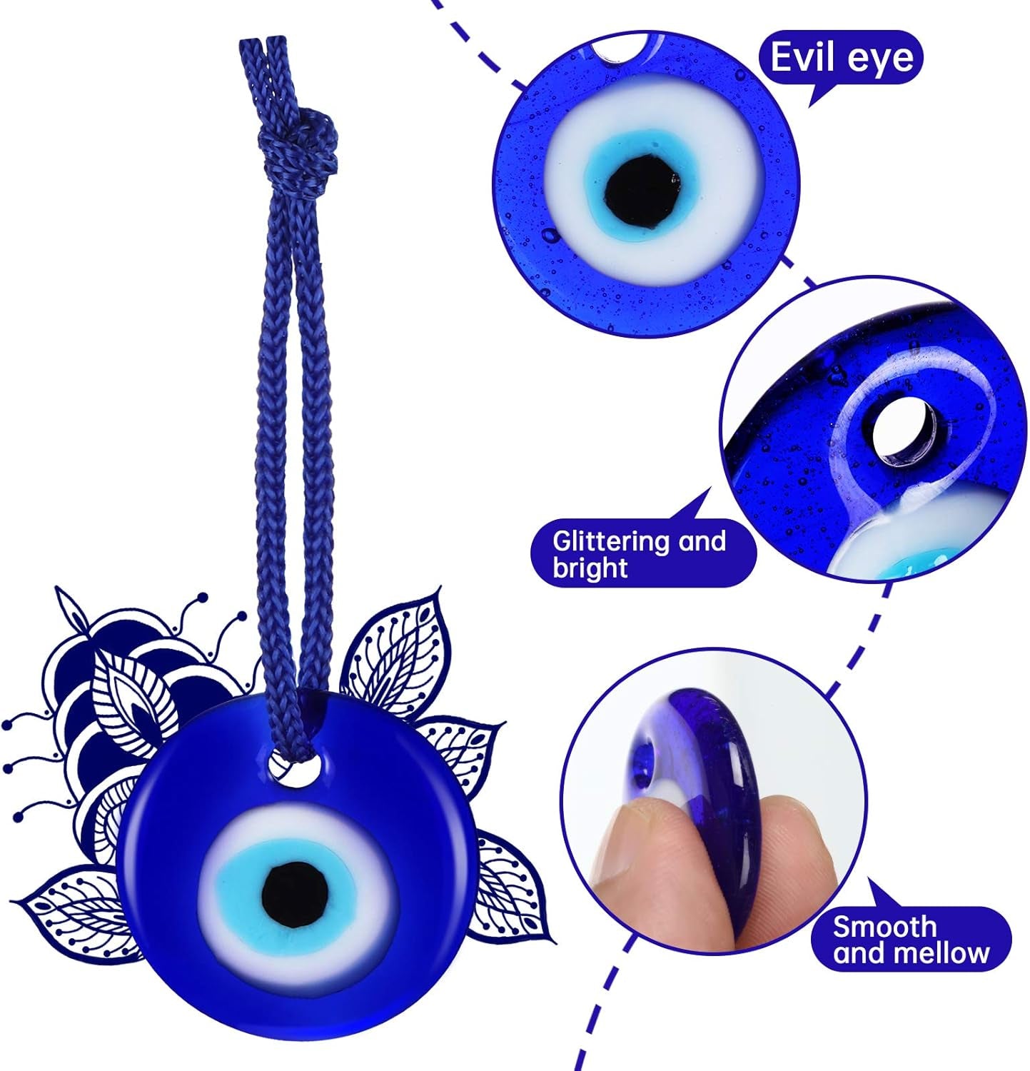 20 Pieces Turkish Blue Evil Eye Beads Charms Pendants Crafting Glass Beads Wall Hanging Ornament with Ropes for Jewelry Accessories Home Craft Decoration (Round)