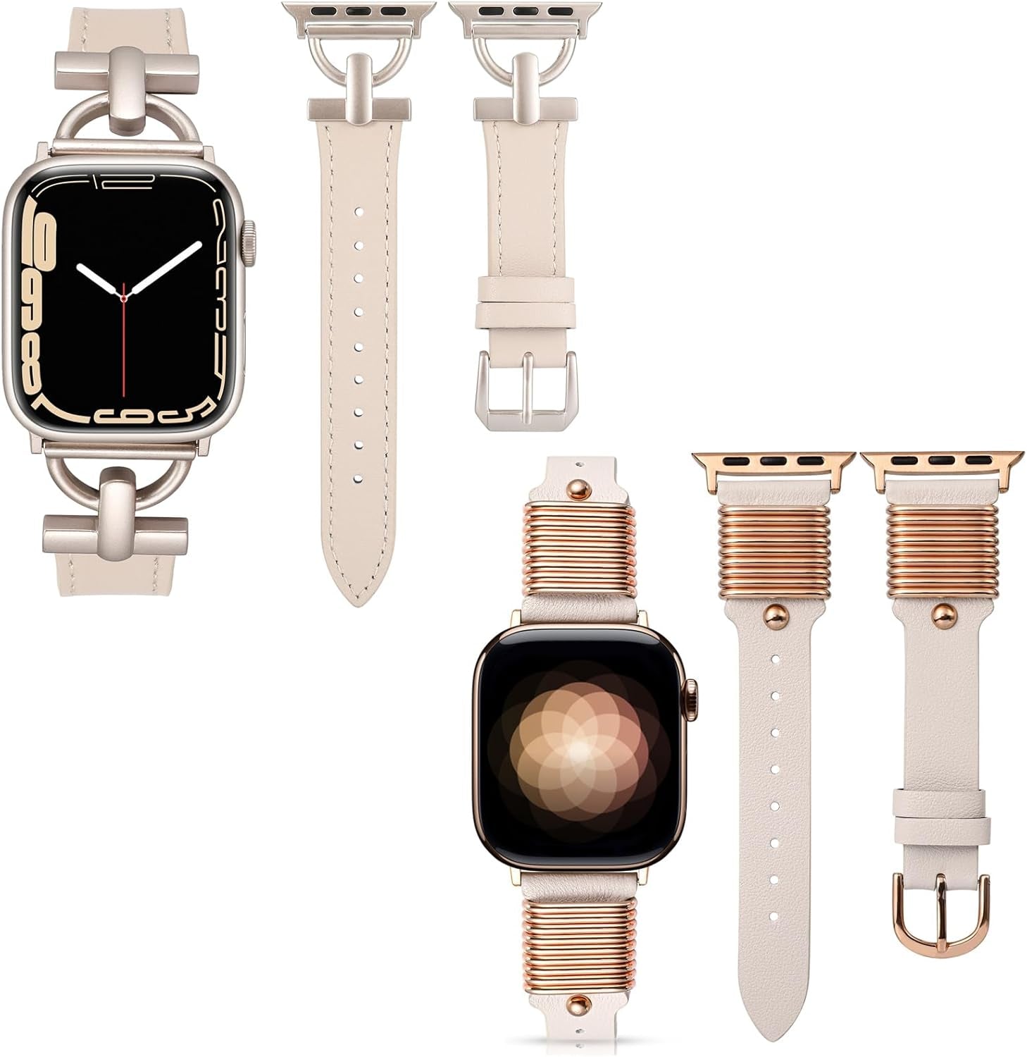 2 Packs Leather Band Compatible with Apple Watch Band Women 38/40/41/42/44/45/46/49Mm, Dressy Fancy Leather Strap for Iwatch Bands Series 10 9 8 7 6 5 4 3 2 1 SE Ultra