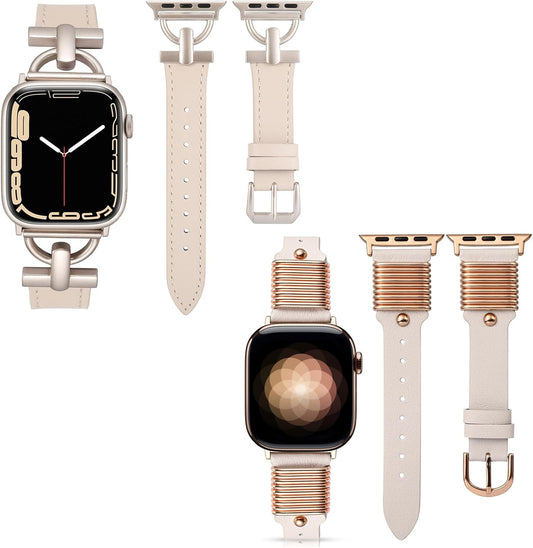 2 Packs Leather Band Compatible with Apple Watch Band Women 38/40/41/42/44/45/46/49Mm, Dressy Fancy Leather Strap for Iwatch Bands Series 10 9 8 7 6 5 4 3 2 1 SE Ultra